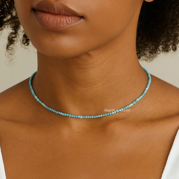 3mm Amazonite Choker Bead Dainty Princess Necklace Healing Energy Birthday Gifts