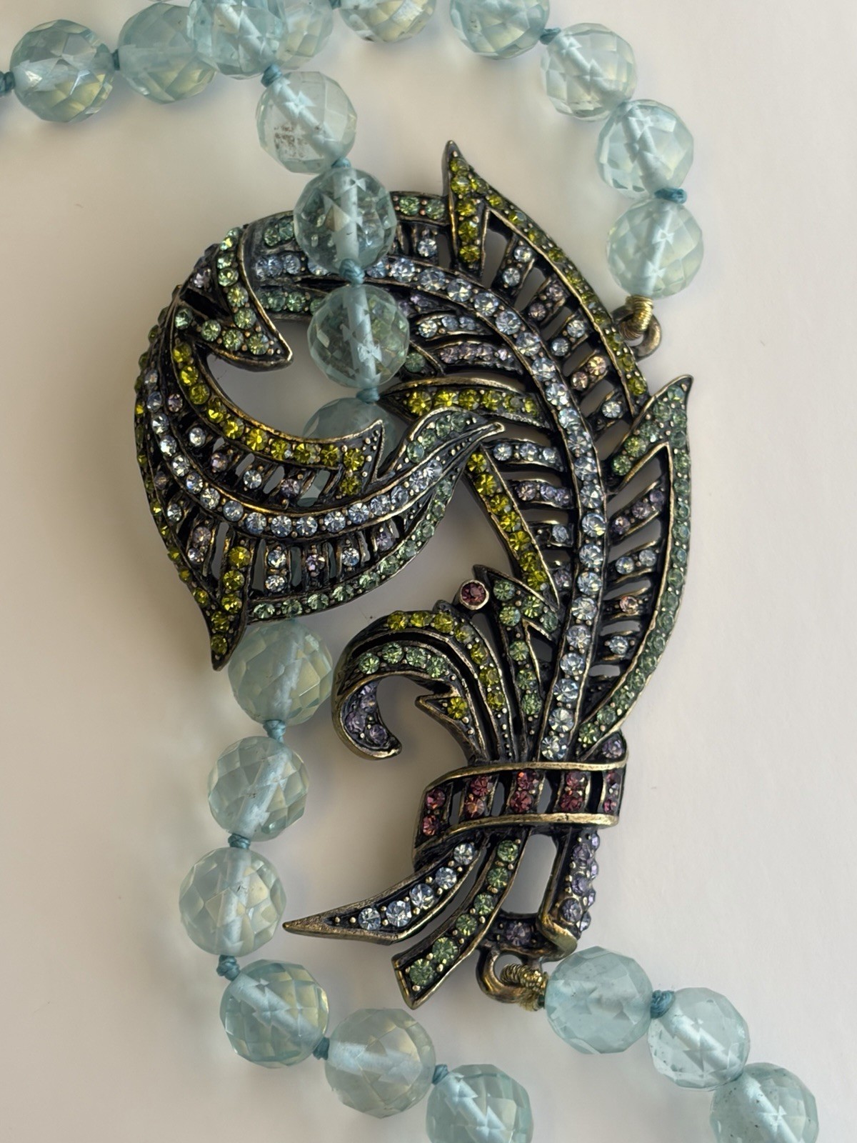 Heidi Daus Statement Necklace Crystal Plume Bead Art Deco Vintage