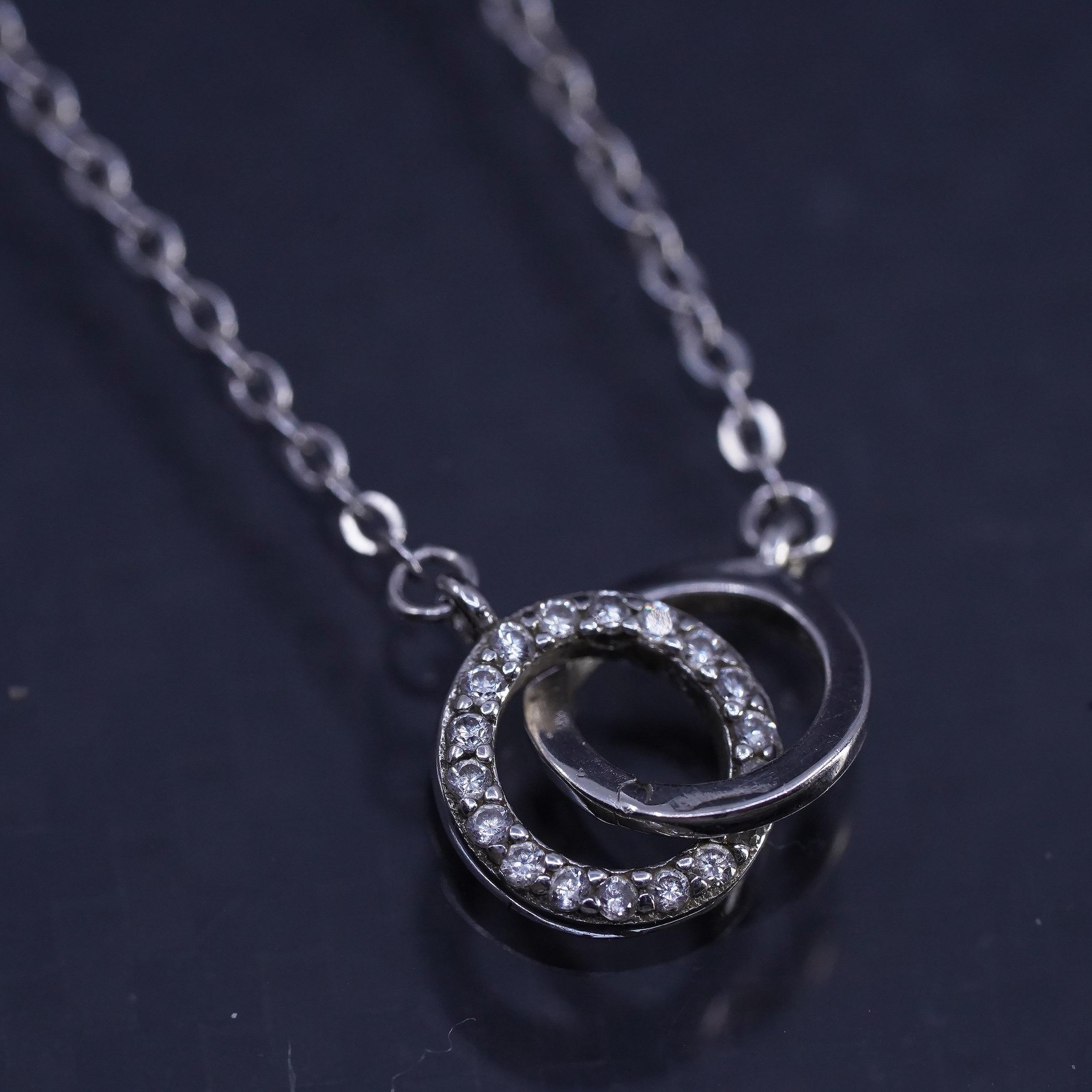 16+1”, sterling silver 925 circle necklace cluster cz entwined circle pendant