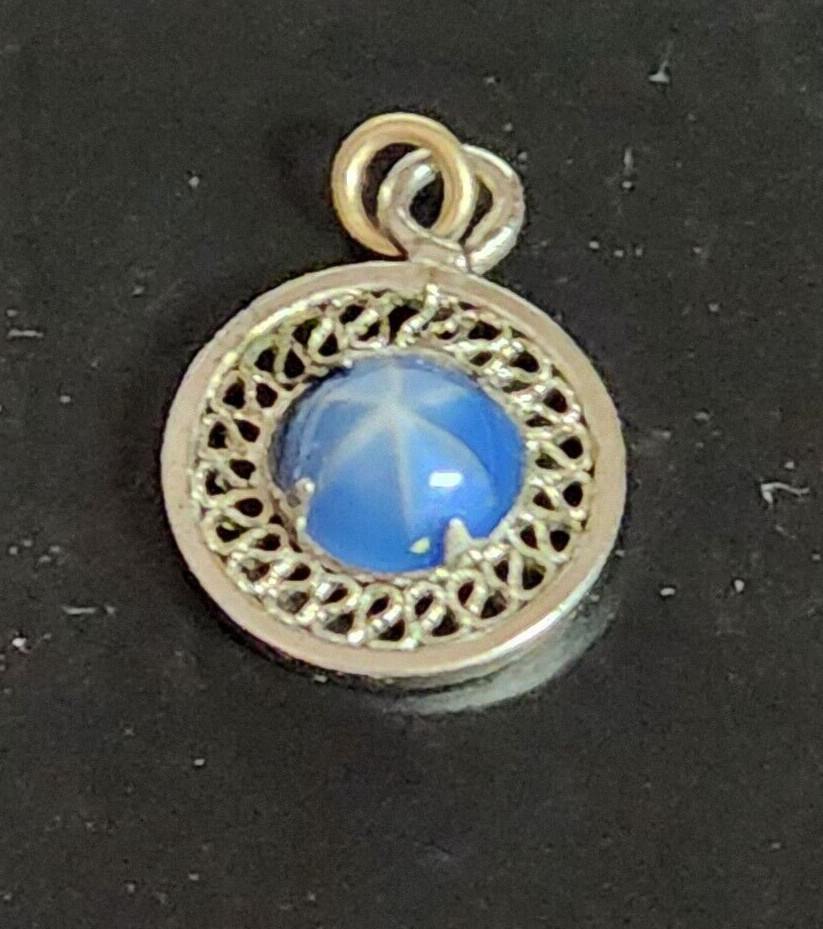Linde Star Pendant or Charm Tiny 3/8 inch Silver Tone & Blue White Star Marked