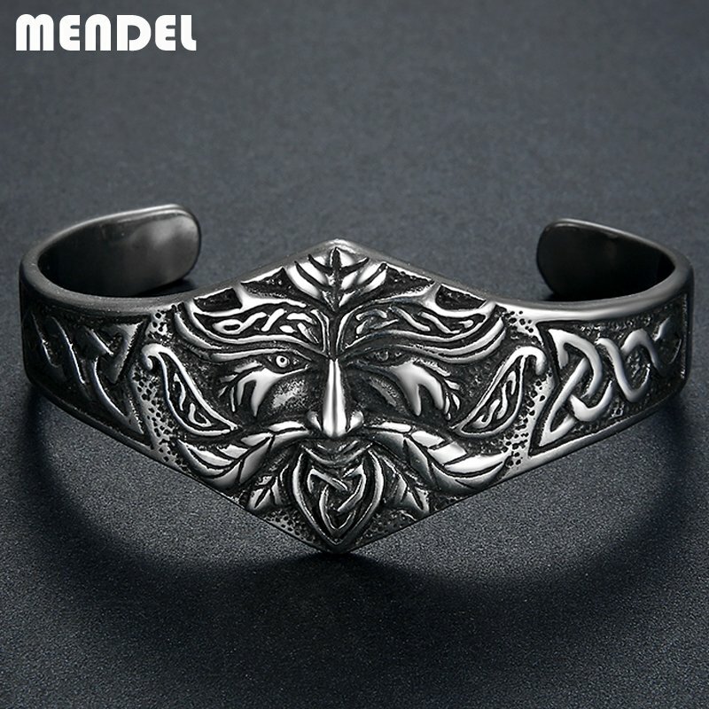 MENDEL 7 Inch Mens Stainless Steel Ancient Norse Viking Cuff Bracelet Bangle Men