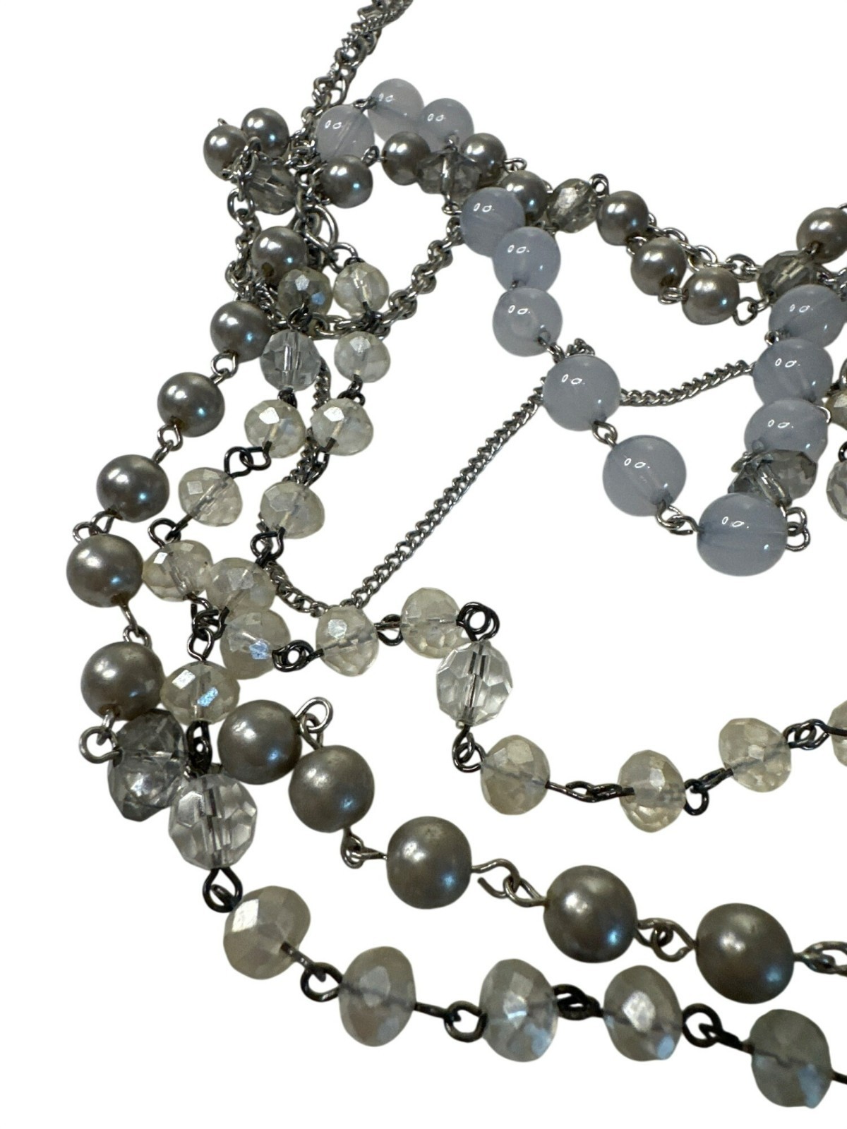 Layered Beaded Chain Necklace Gray & Clear Beads Statement Jewelry Career