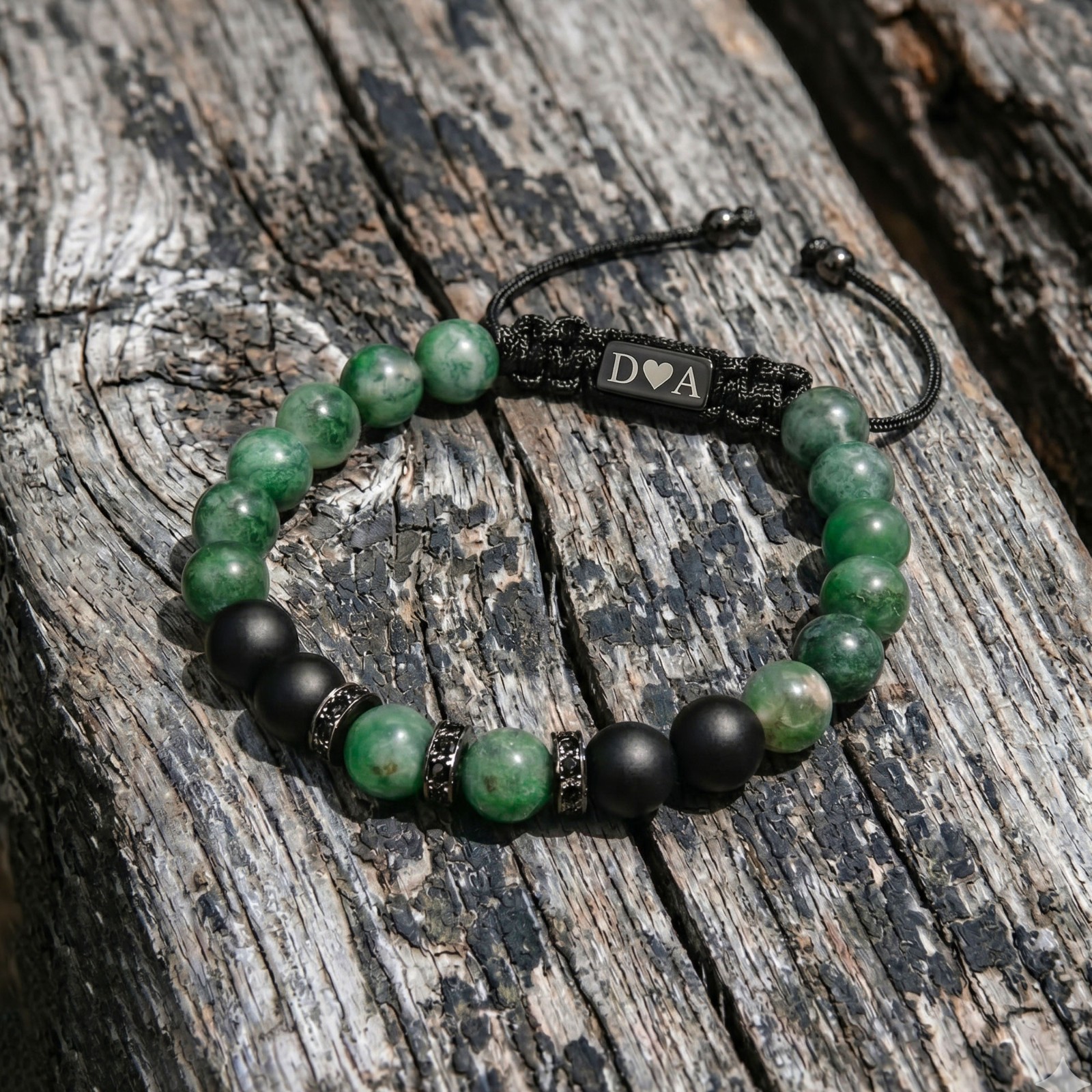Custom Engraved Initial NAME Healing Natural Jade Onyx Beaded Bracelet for Men