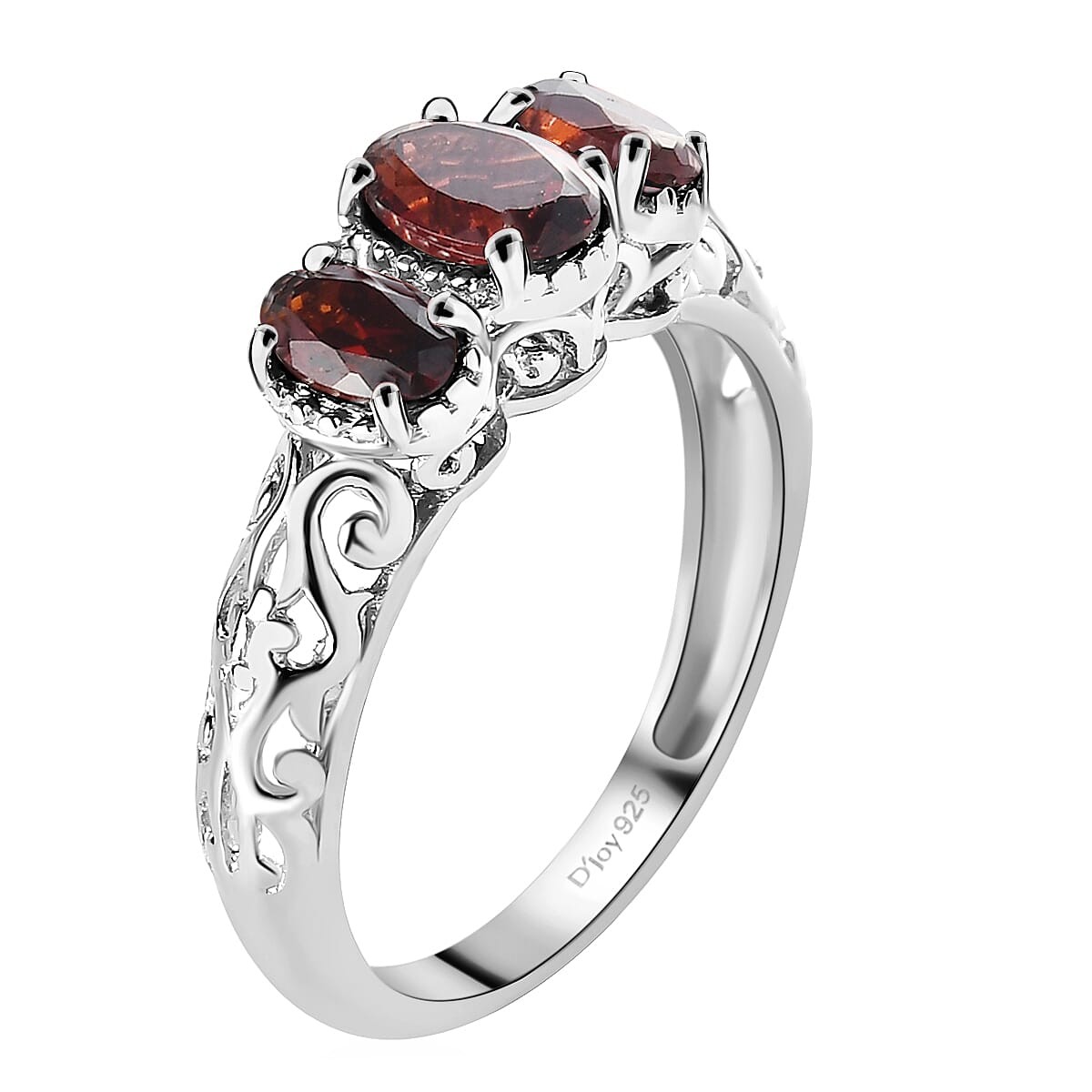 925 Sterling Silver Platinum Plated Citrine 3 Stone Ring Jewelry Size 7 Ct 0.9