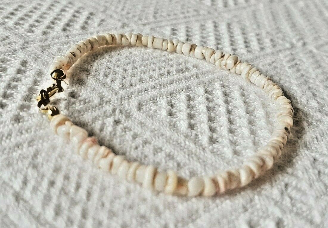 Bracelet ~ Natural Polished ~ Shell Beads ~ Shell Pink ~ 20cm (8 inches)