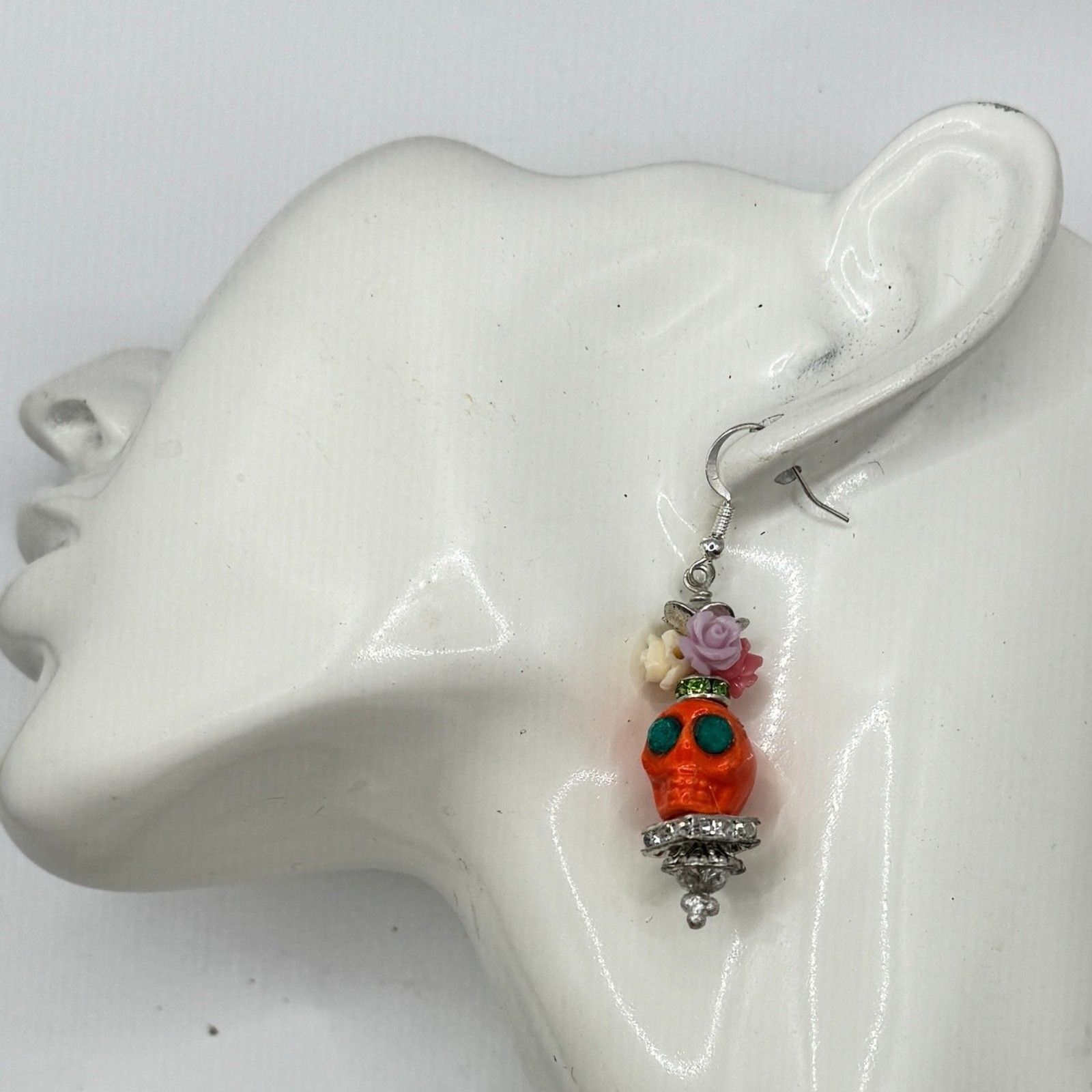 Orange Skull Dia de Muertos/Day of the Dead Dangle Earrings Halloween Fashion