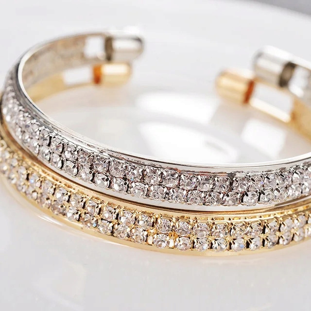 Gold, Silver Plated Iced Out Cuff Bangle Bracelet With CZ Hip Hop Jewelry Women