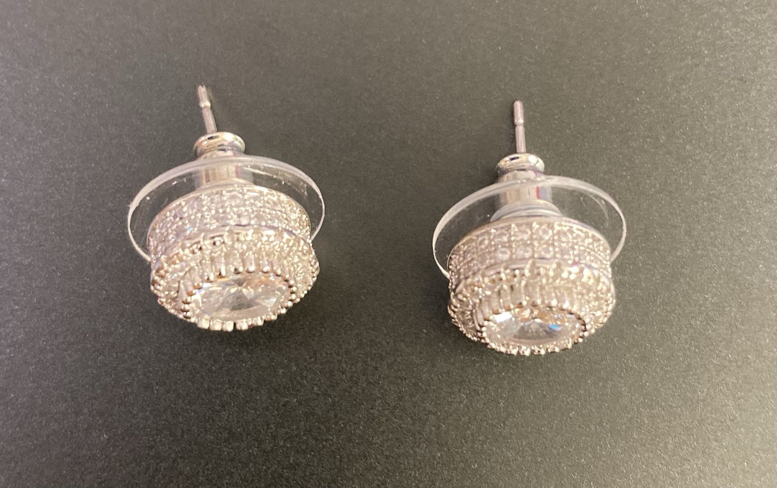 Silver-Tone Round White Simulated Cubic Zirconia Halo Cluster Stud Earrings