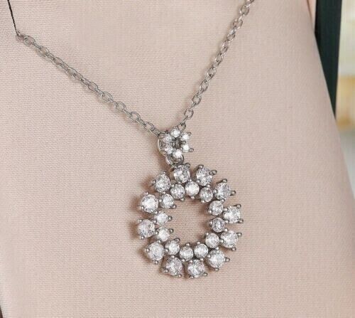 2.00 Ct Round Cut Diamond Oval Shape Pendant With Chain 14K White Gold Finish