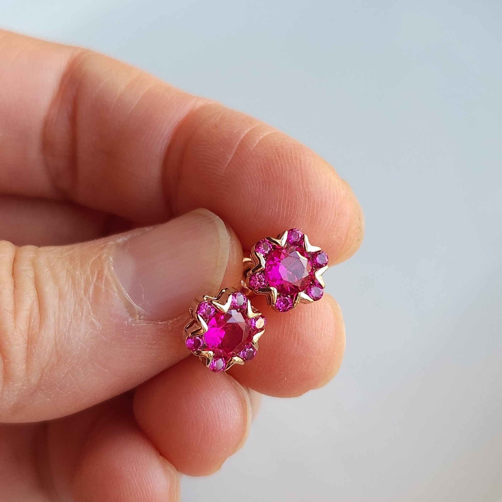 925 Sterling Silver 4.5mm Ruby 8MM Earrings Gemstone Rose Gold Plated
