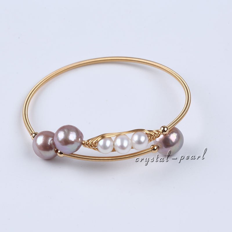 7.5-8″ 7-8 MM AAA South Sea White PINK PURPLE Pearl Bracelet 14K