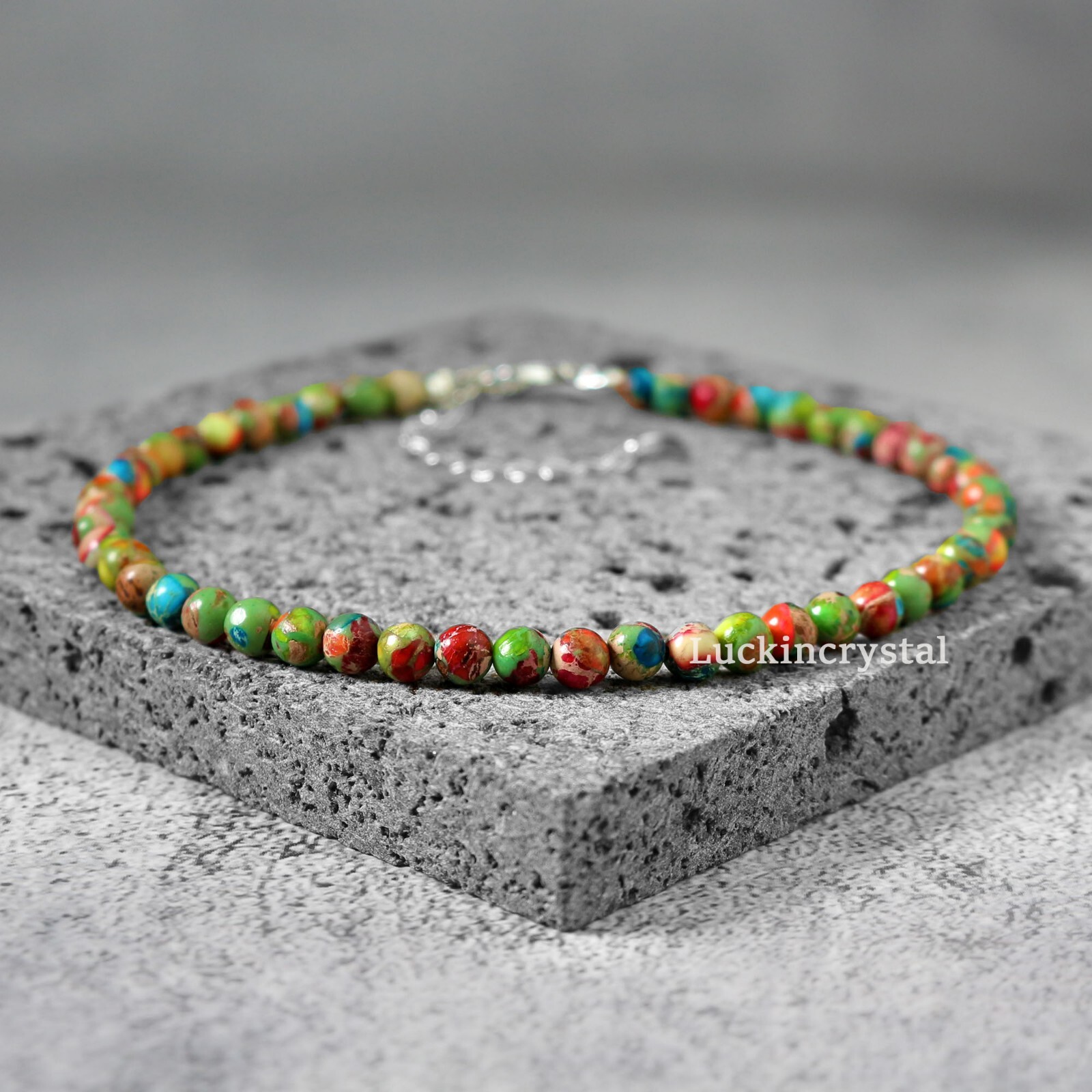 Floral Jasper Round Beaded Ankle Bracelet Dainty Summer Beach Foot Anklet