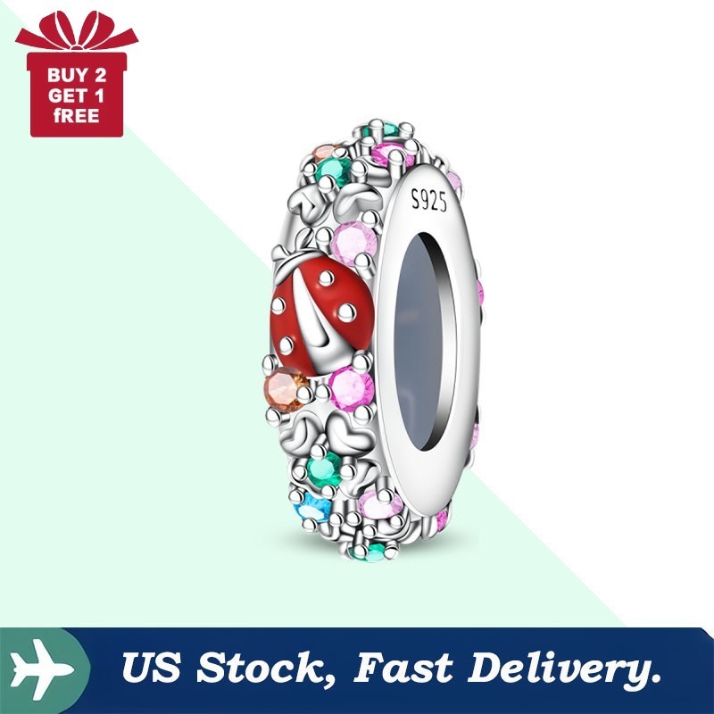 KUNSIR 925 Sterling Silver Colorful Beetle Spacer Beads For Bracelet Clip Charm
