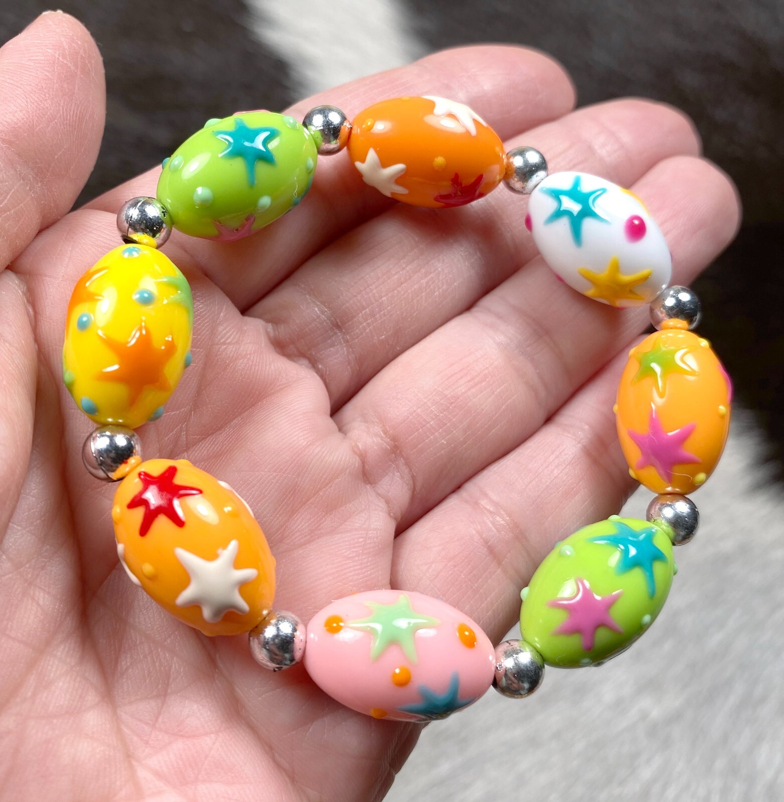 Easter Bracelets Spring Bracelet Colorful Egg Polka Dot Flowers Bracelets 6 pcs