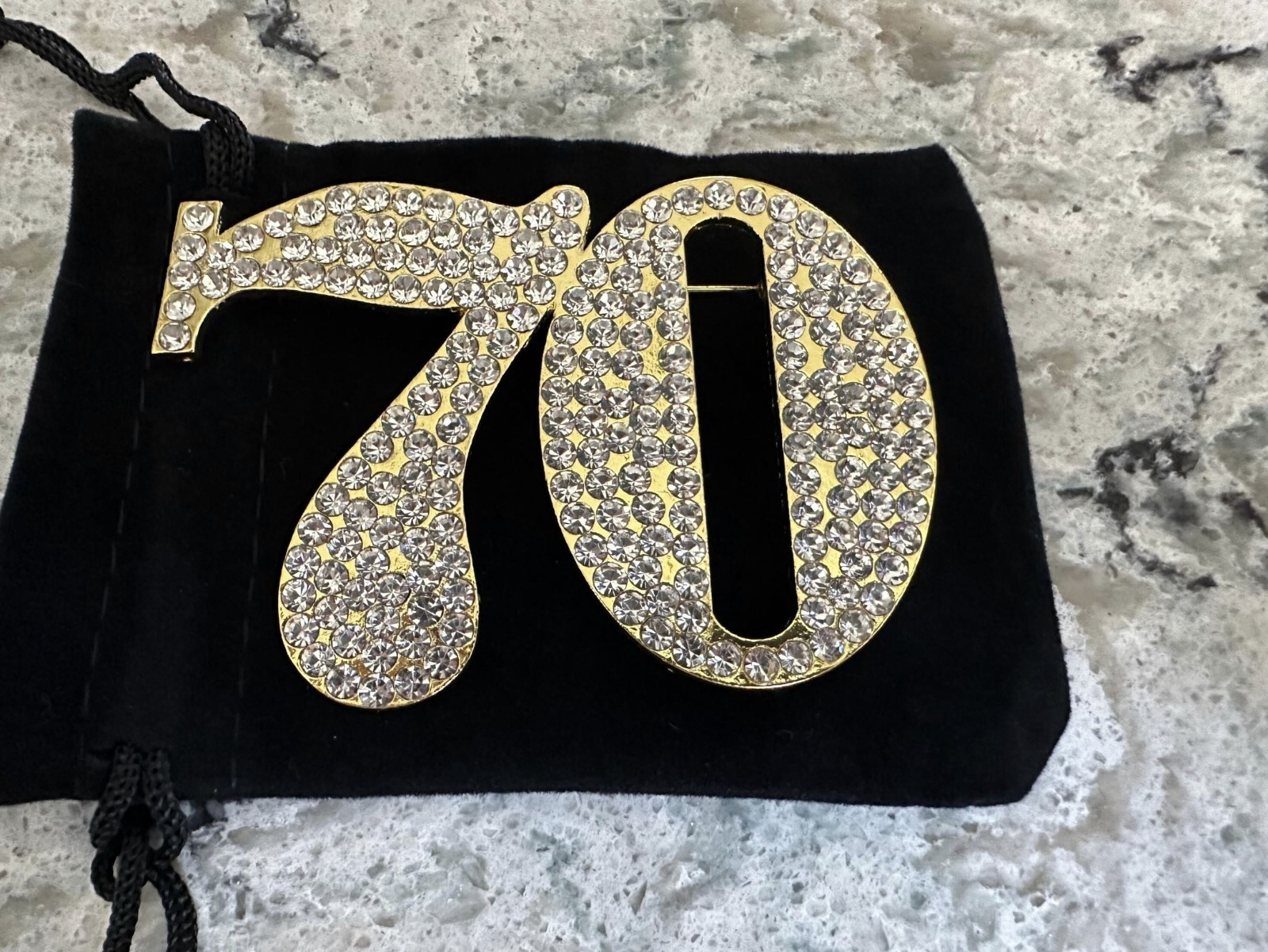 Stunning Large 3” Rhinestone Brooch Pin Number 70 70th Birthday Anniversary