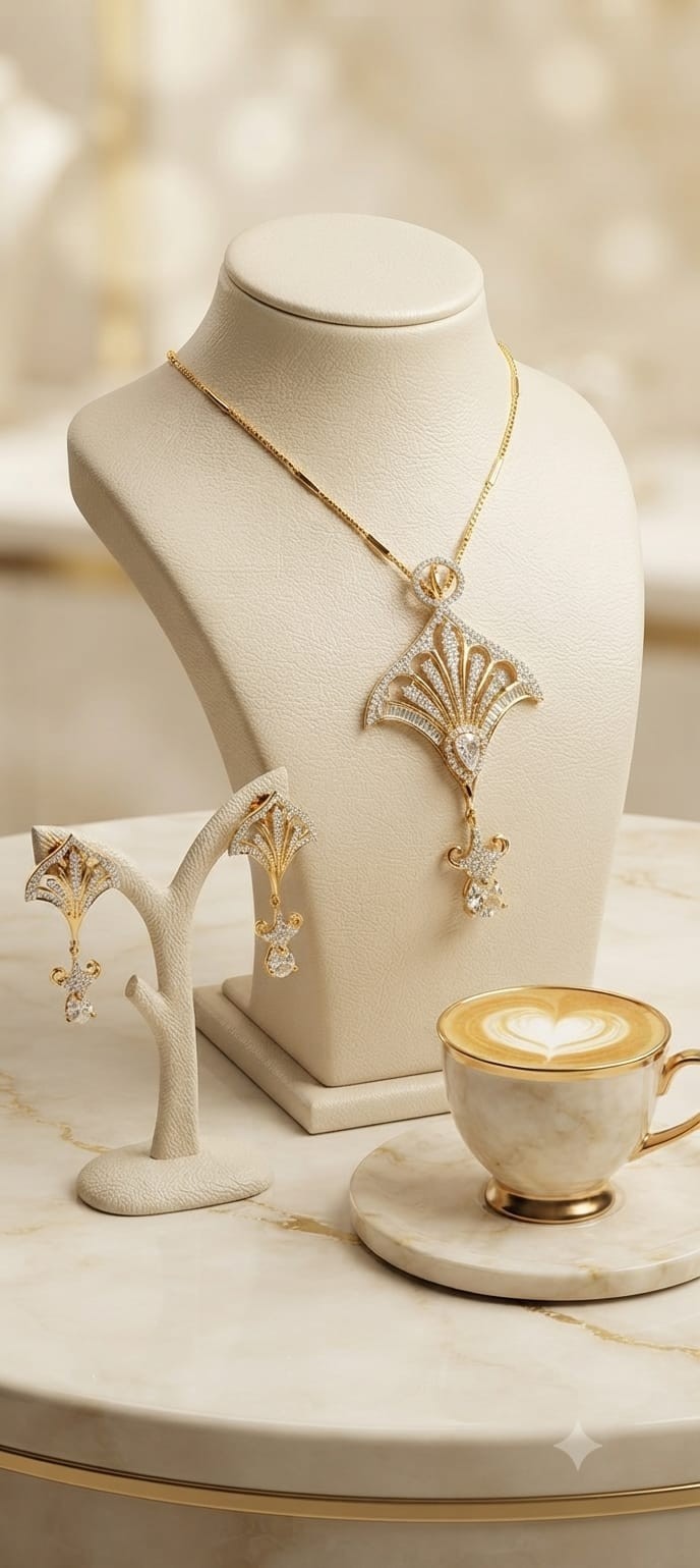 Exclusive High-Quality Chain Set with Pendant & Earrings | E – Handmade in India