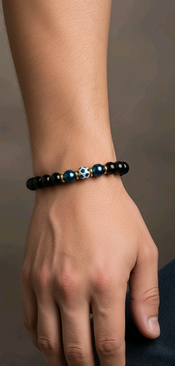 Pulsera Casual Para Hombres cuentas Agata De Onix Y Hermatita Estrella De David