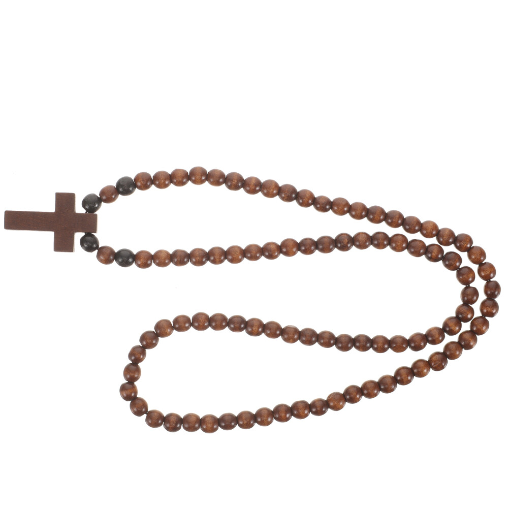Wooden Cross Necklace For Men Beaded Chain Necklace Rosary Trendy Necklace