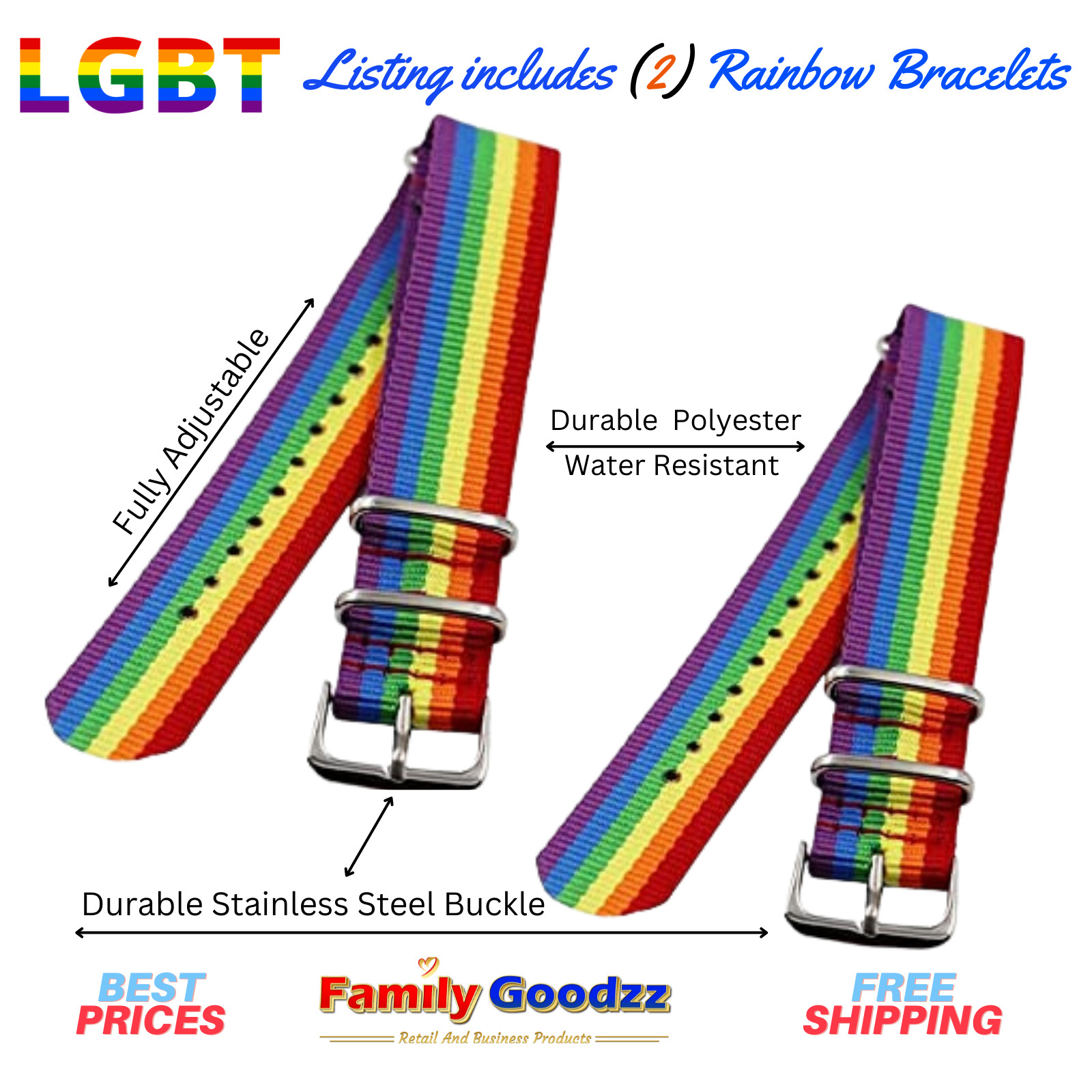🌈LGBT Rainbow Bracelets (2 pcs) Gay Pride Multi-Colored, Buy 1 get 1 at 50% off