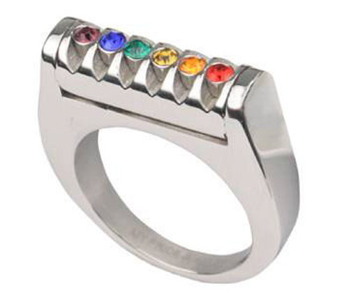 Pride Shack – Rainbow Groove Top Ring – LGBT Lesbian Gay Pride Ring Steel