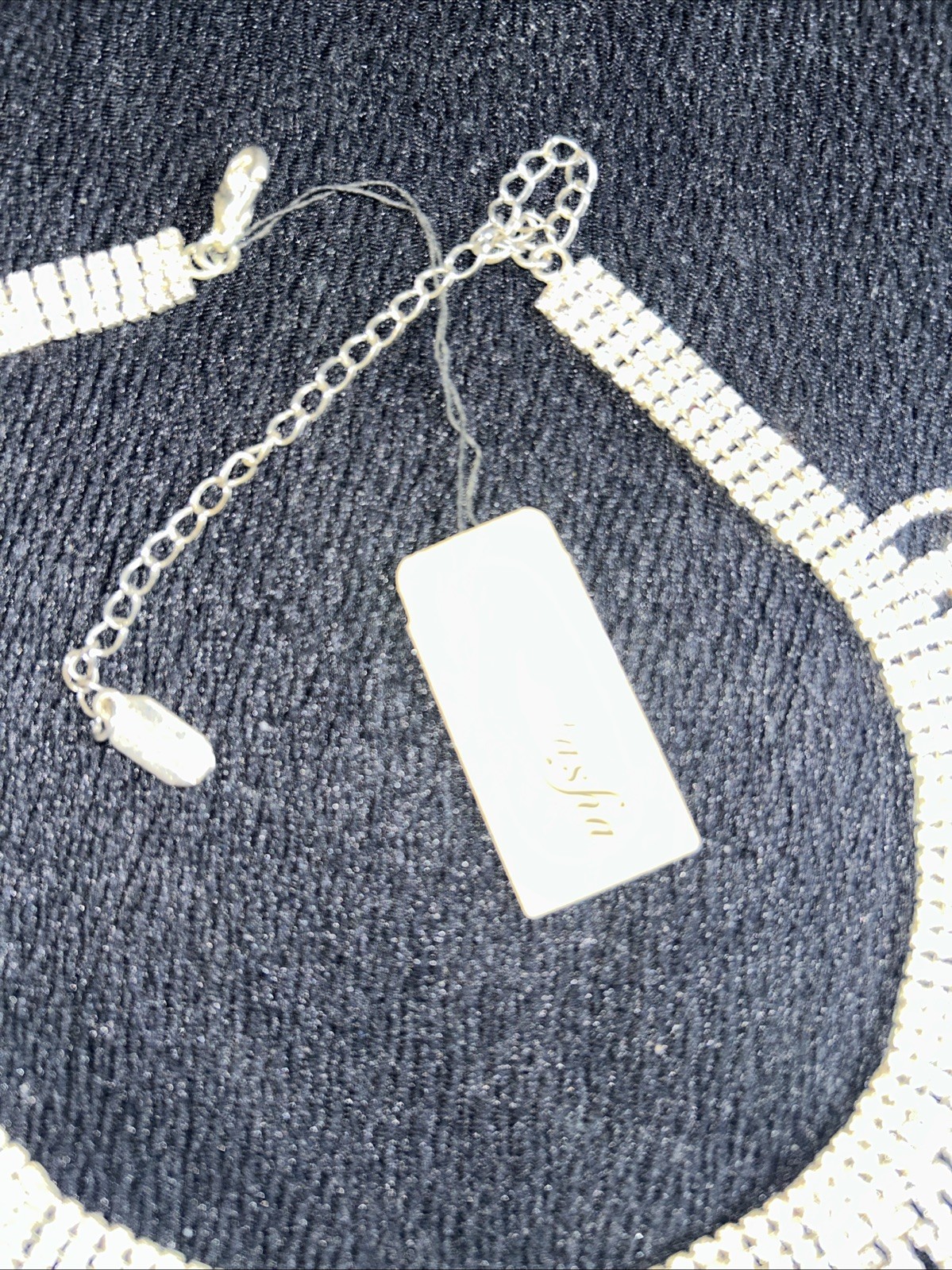 Natasha designer Necklace Silver Bib Crystal Ice rhinestones Statement New Tags