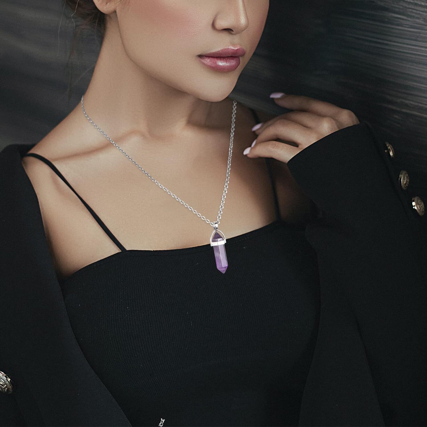 Hexagonal Chakra Crystal Necklace Bullet Pointed Natural Stone Pendant Necklaces