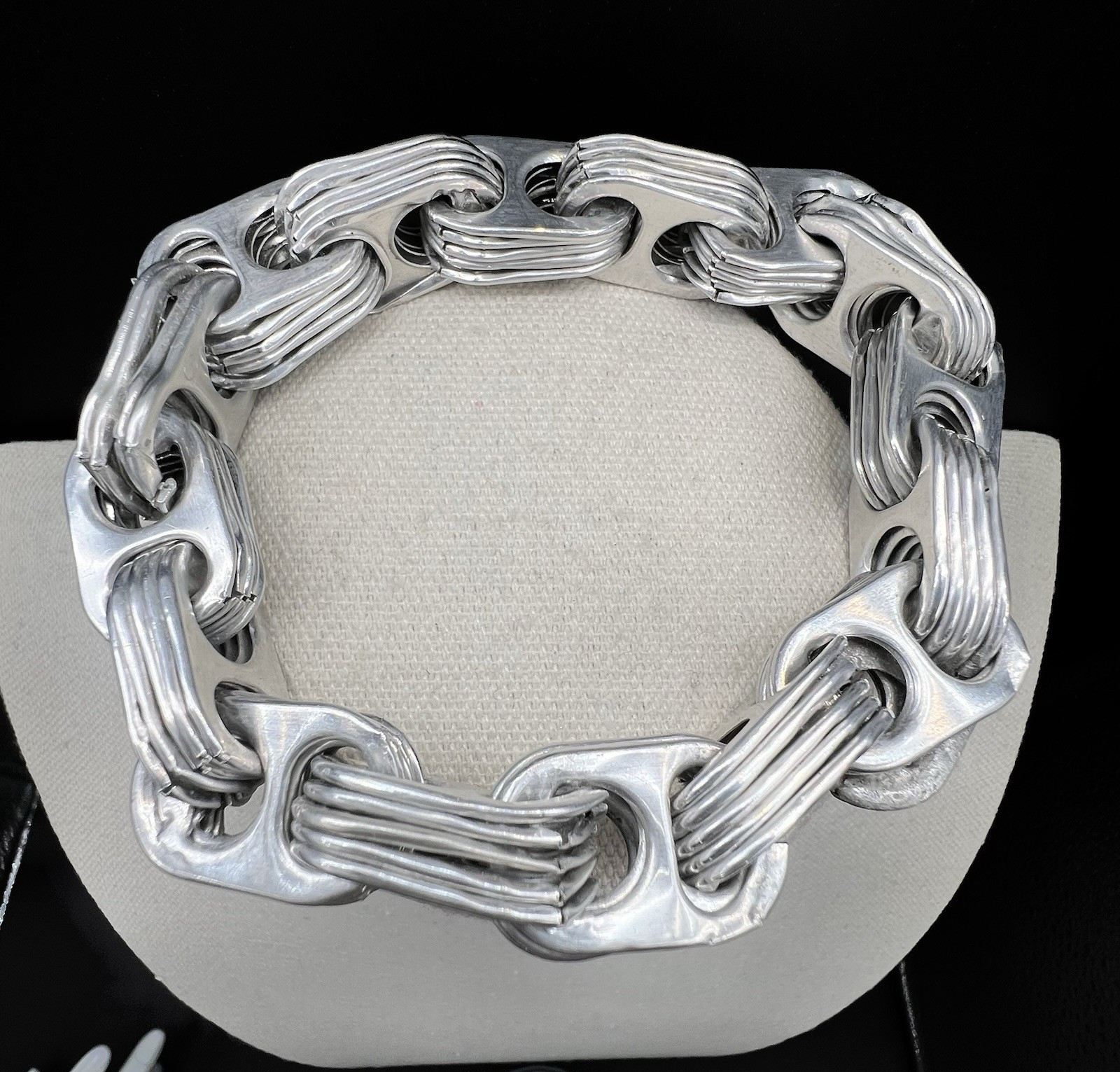 Chunky Silver Tone Link Bracelet Bold Modernist Industrial Cable Style 7.5 Inch