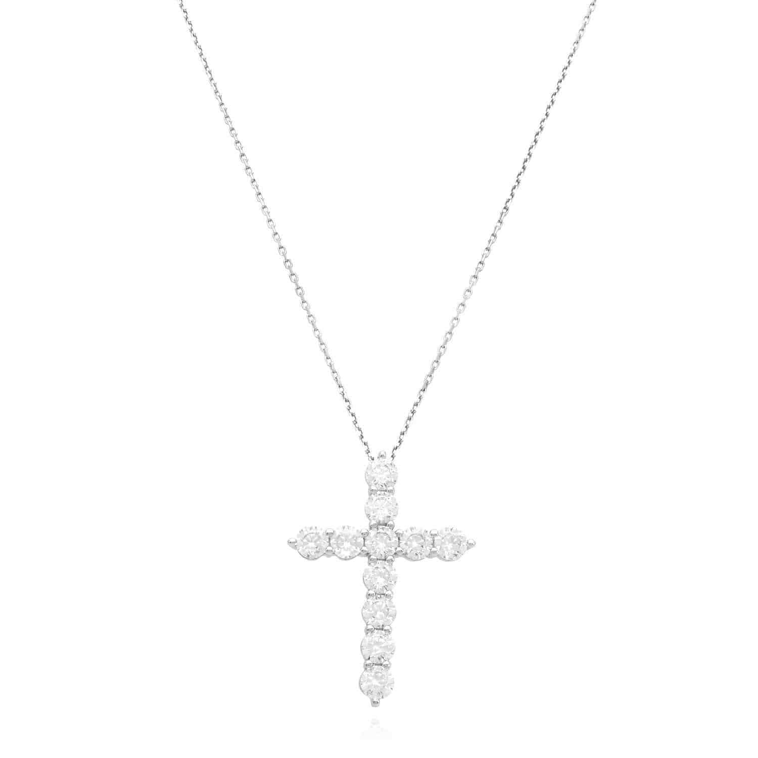 14K Yellow White Gold Over Silver CZ Cross Pendant Necklace 18″
