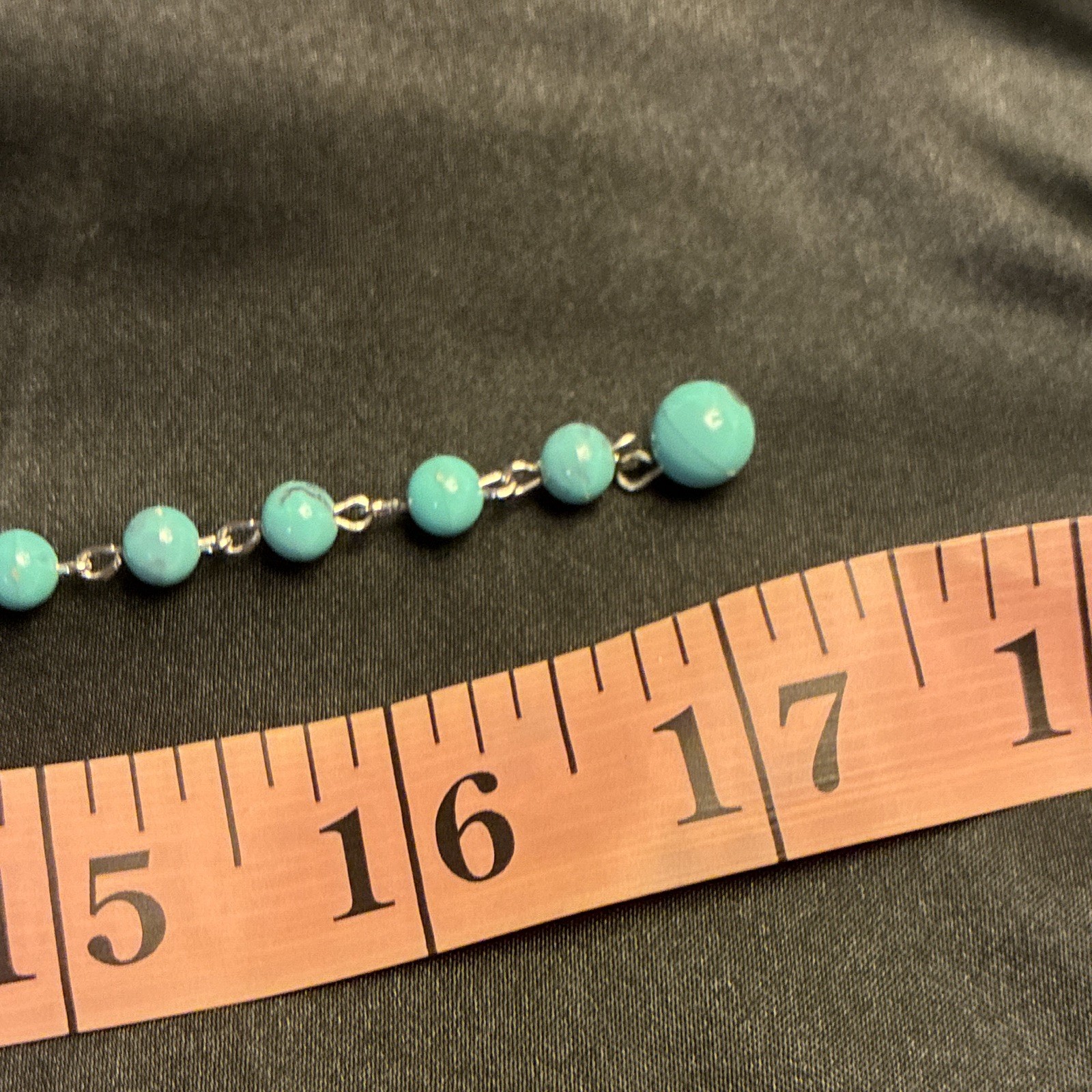 Coro Blue Oval Cabochon Link Beaded Chain Necklace Prong Set Hook 17″ Adjustable