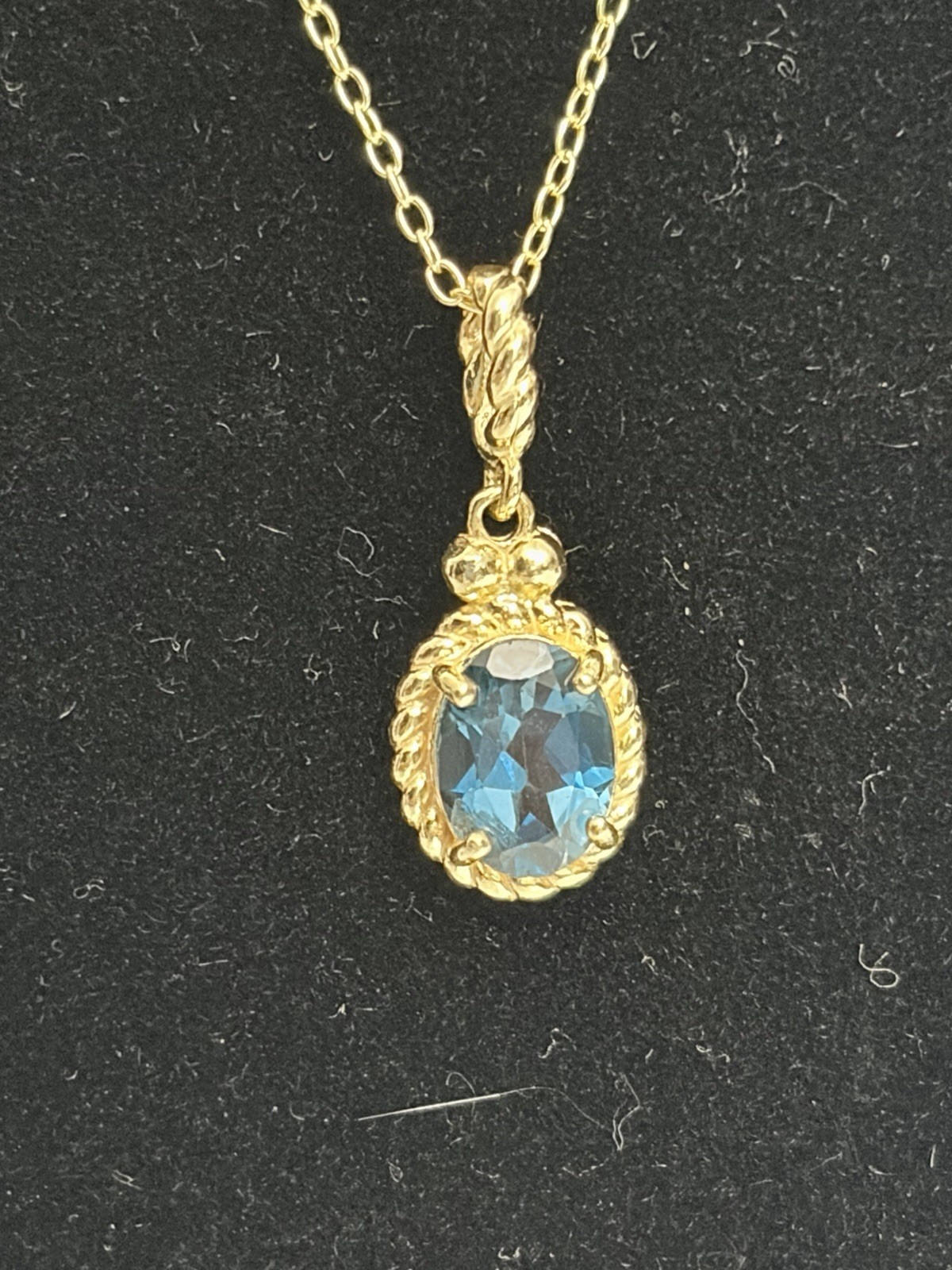 925 Gold Tone Cable Chain Necklace London Blue Topaz 18”
