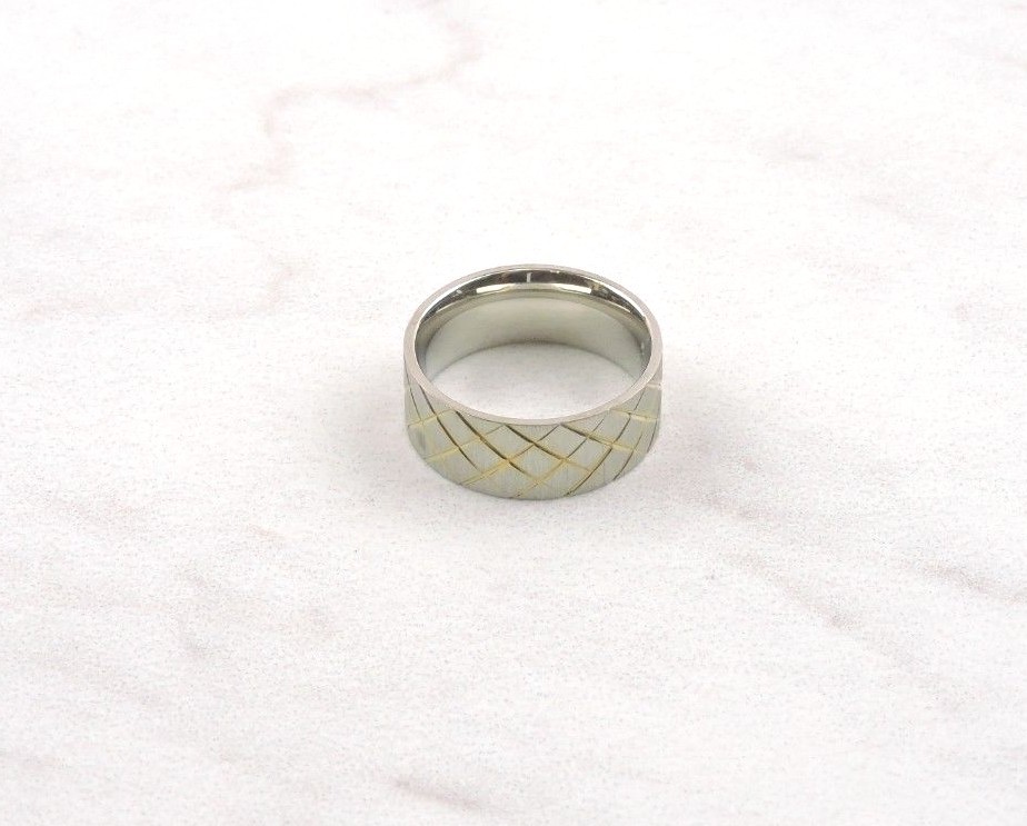 Stainless Steel Brushed Band With Gold IP Crisscross Pattern