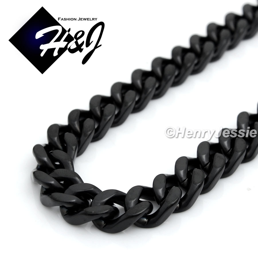 18-40″Stainless Steel HEAVY WIDE 9mm Black Plated Cuban Curb Link Chain Necklace
