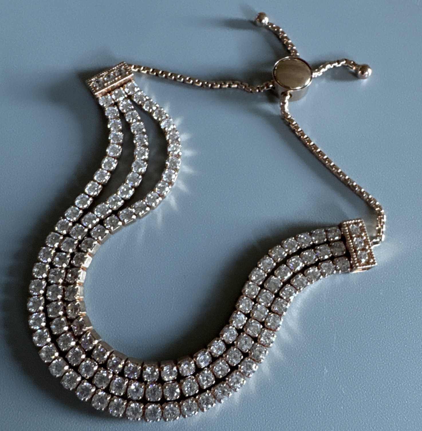QVC Diamonique Sterling Silver Rose Gold Plated Slider Chain Bracelet Hallmarked