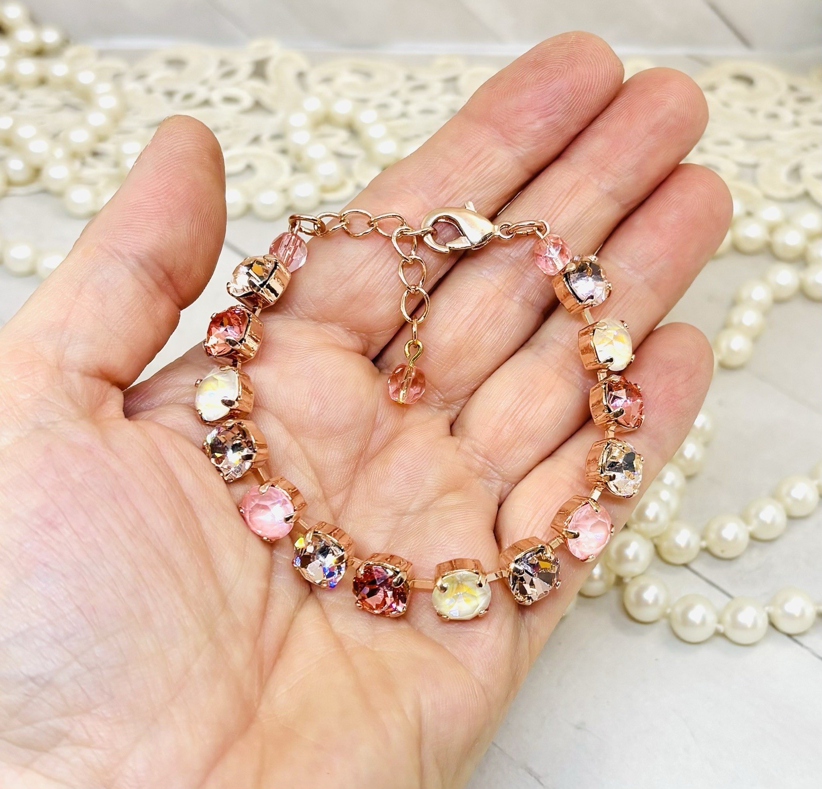 8mm Rose Gold Plated Rose Peach And Flamingo Ignite Cup Chain Bracelet