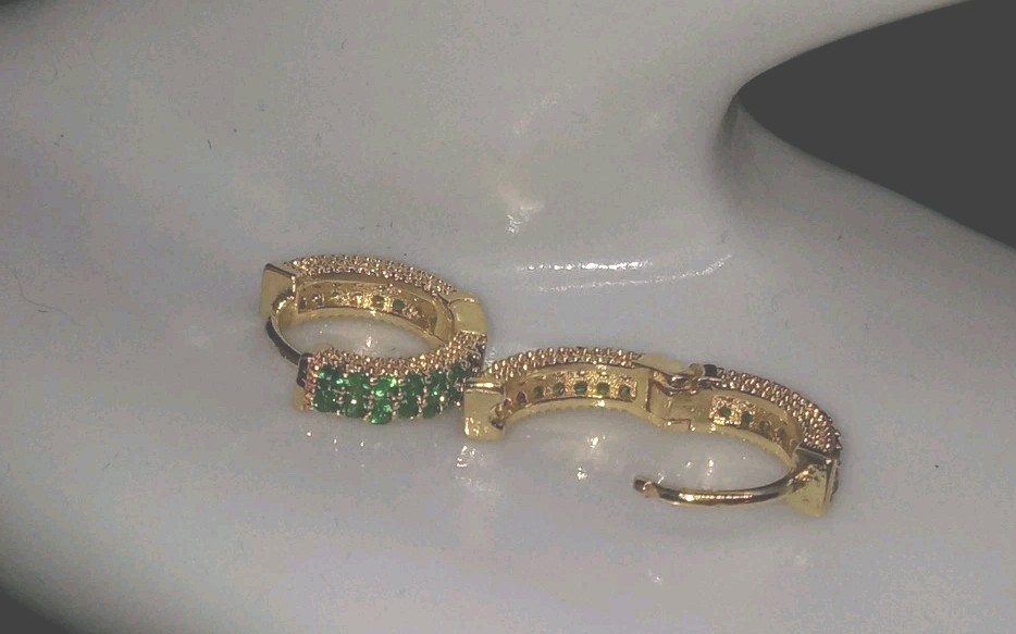 Emerald Green Pave Cubic Zerconia Gold Plated Huggie Earrings NWOT Fall ’25