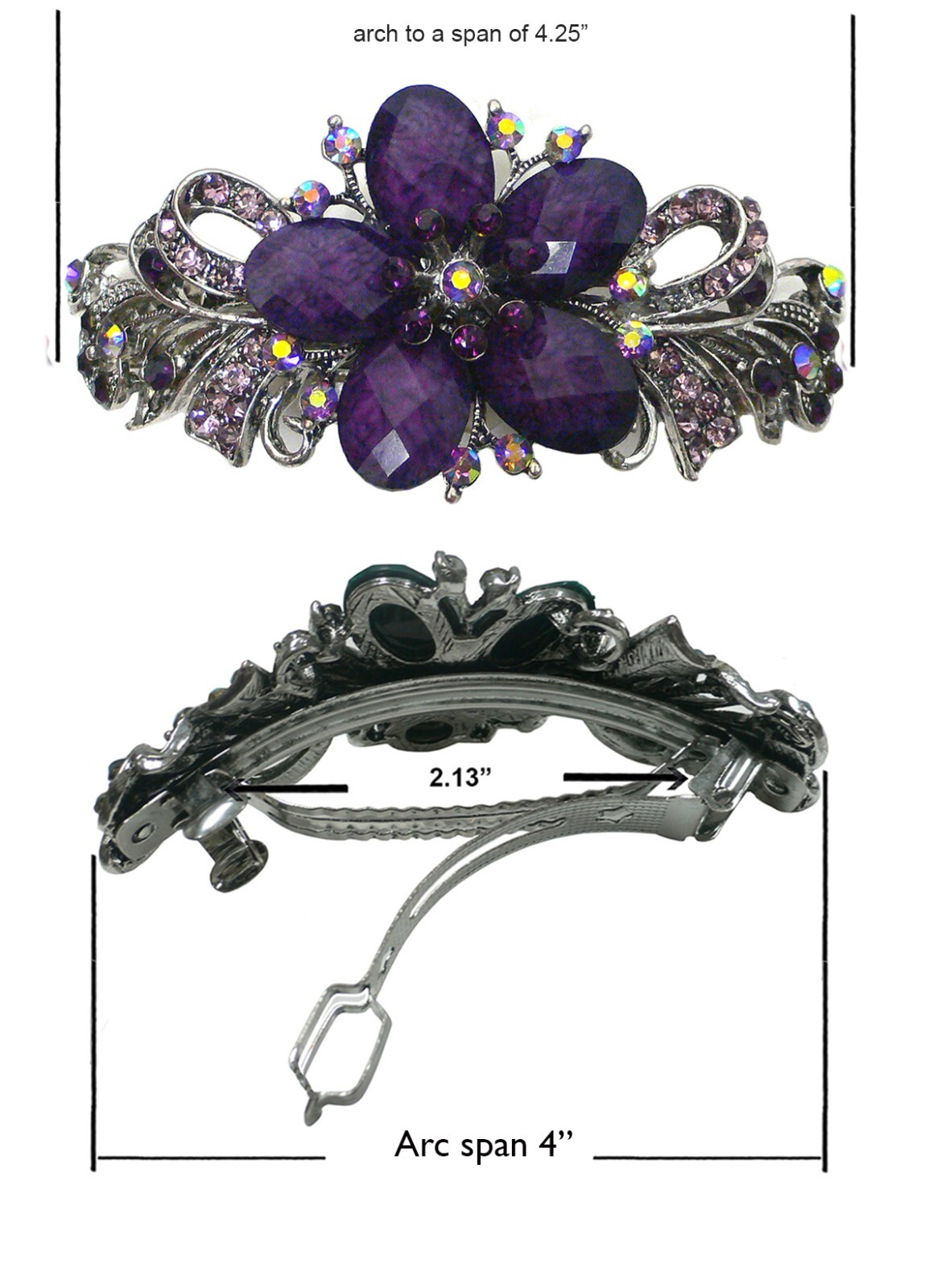 Set of 6 6 Count jcgy Combo 4 Styles Large Crystal Thick Hair Barrettes 0052/7-6