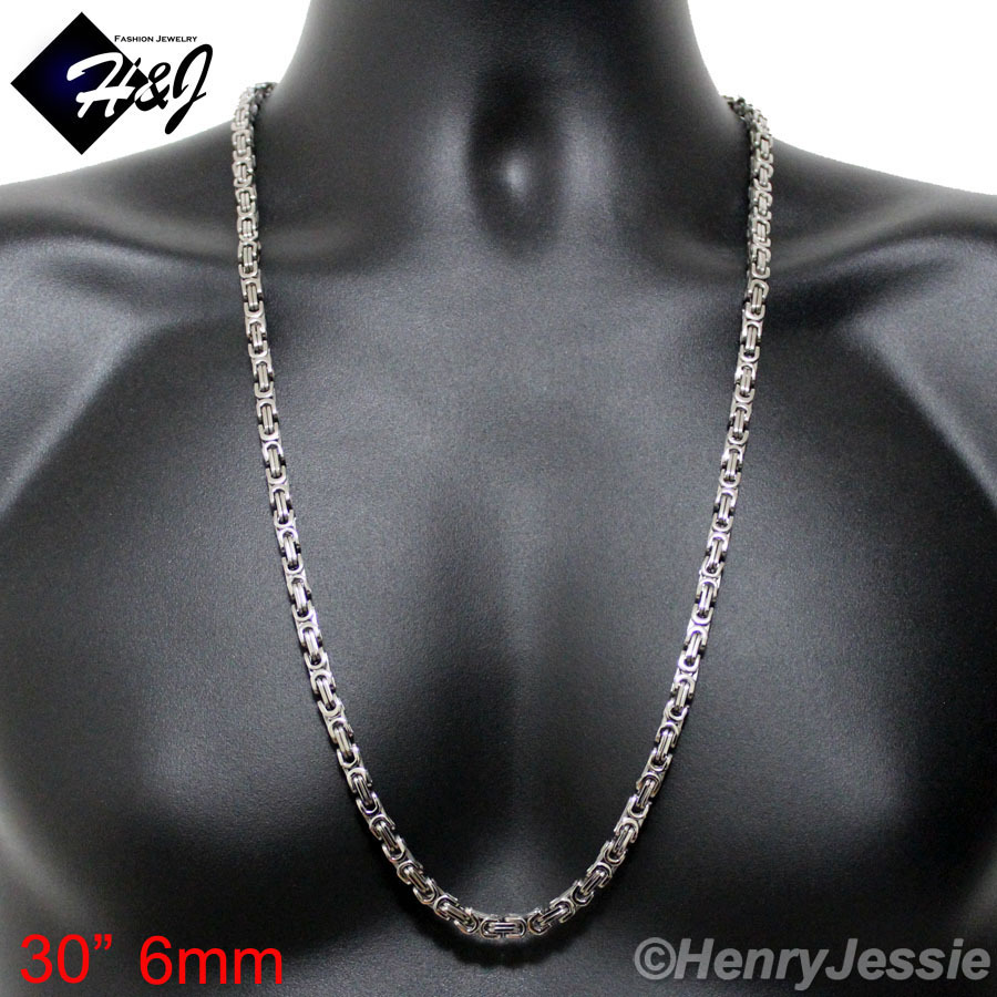 18-40″MEN’s Stainless Steel 4mm/6mm/9mm Silver Byzantine Box Link Chain Necklace