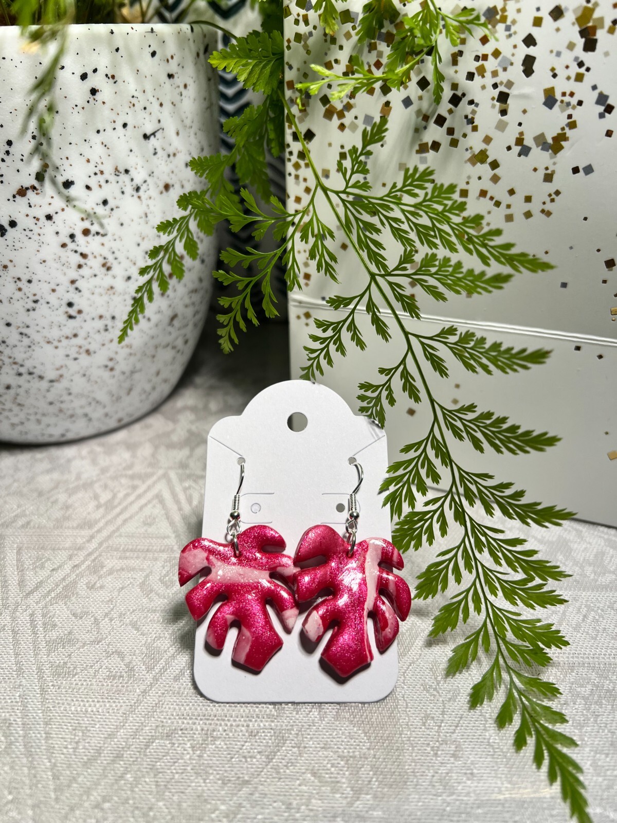 MONSTERA CLAY EARRINGS HANDMADE, GLAZED GREAT GIFT IDEA (SELECT FROM PHOTOS) #2