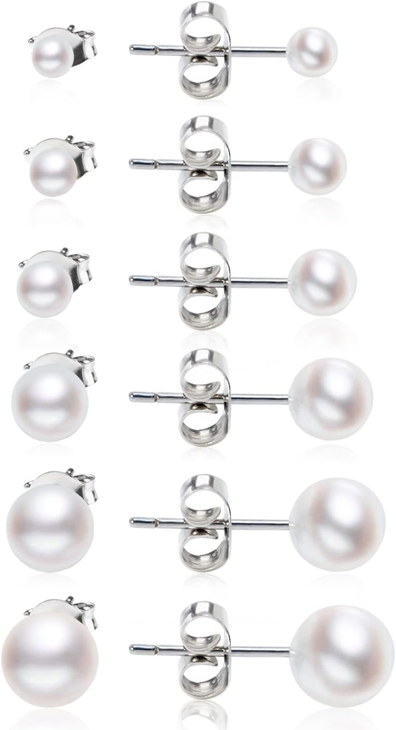 Dainty Pearl Earrings for Women: Hypoallergenic 6 Pairs Pearl Stud Earrings Set