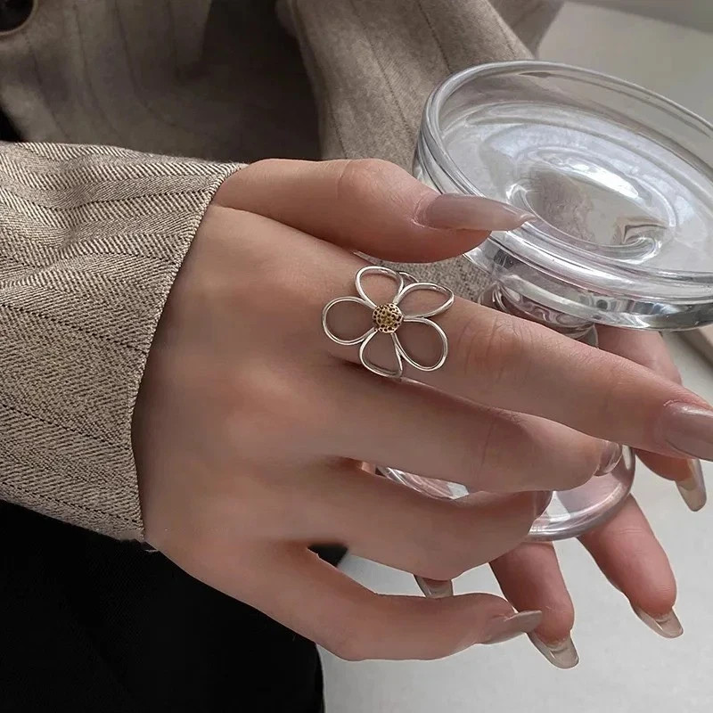 925 Sterling Silver Irregular Zircon Ring Women Adjustable Cocktail Party Band