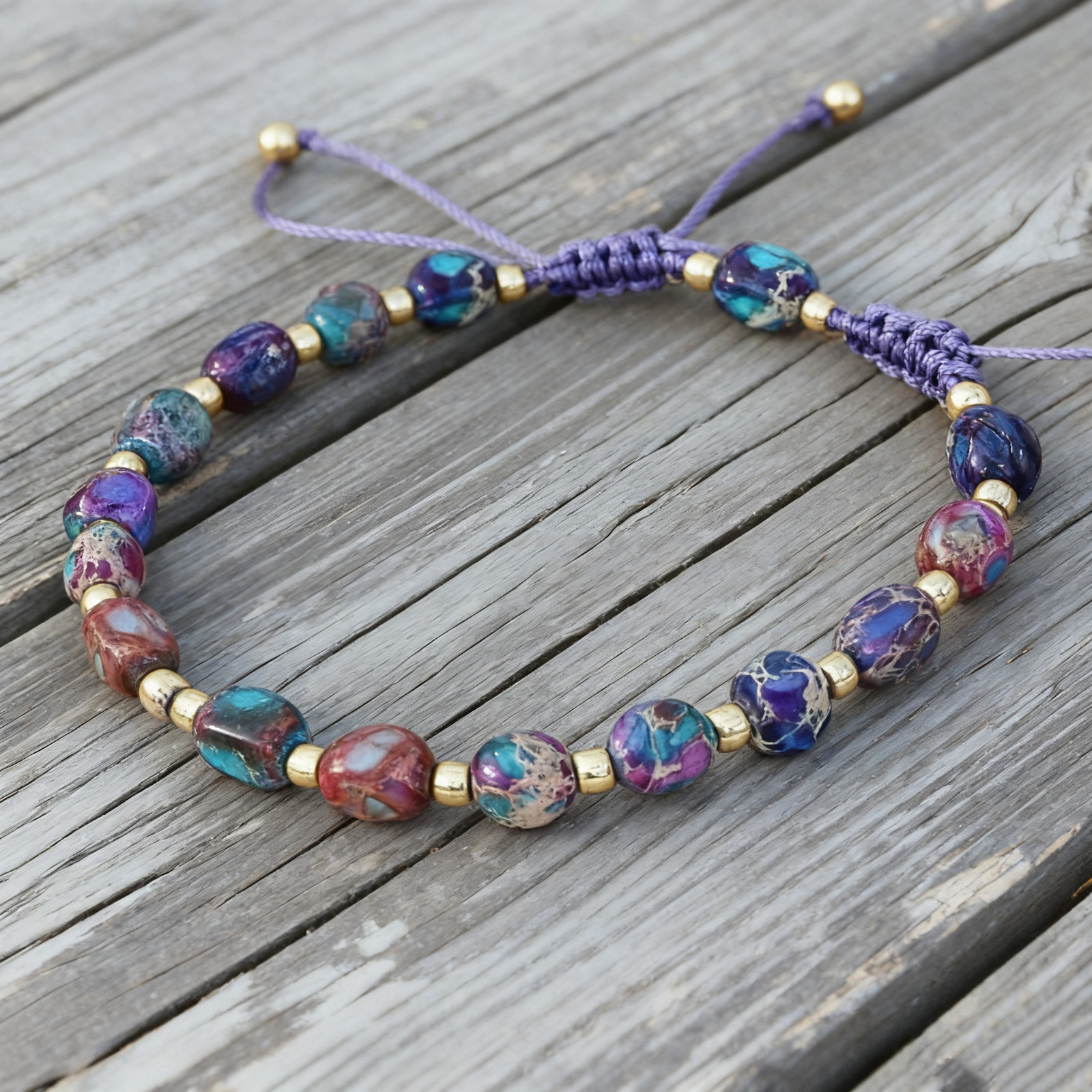 Imperial Jasper Bead Bracelet Handmade Purple Rope Wrap Jewelry For Women Gift