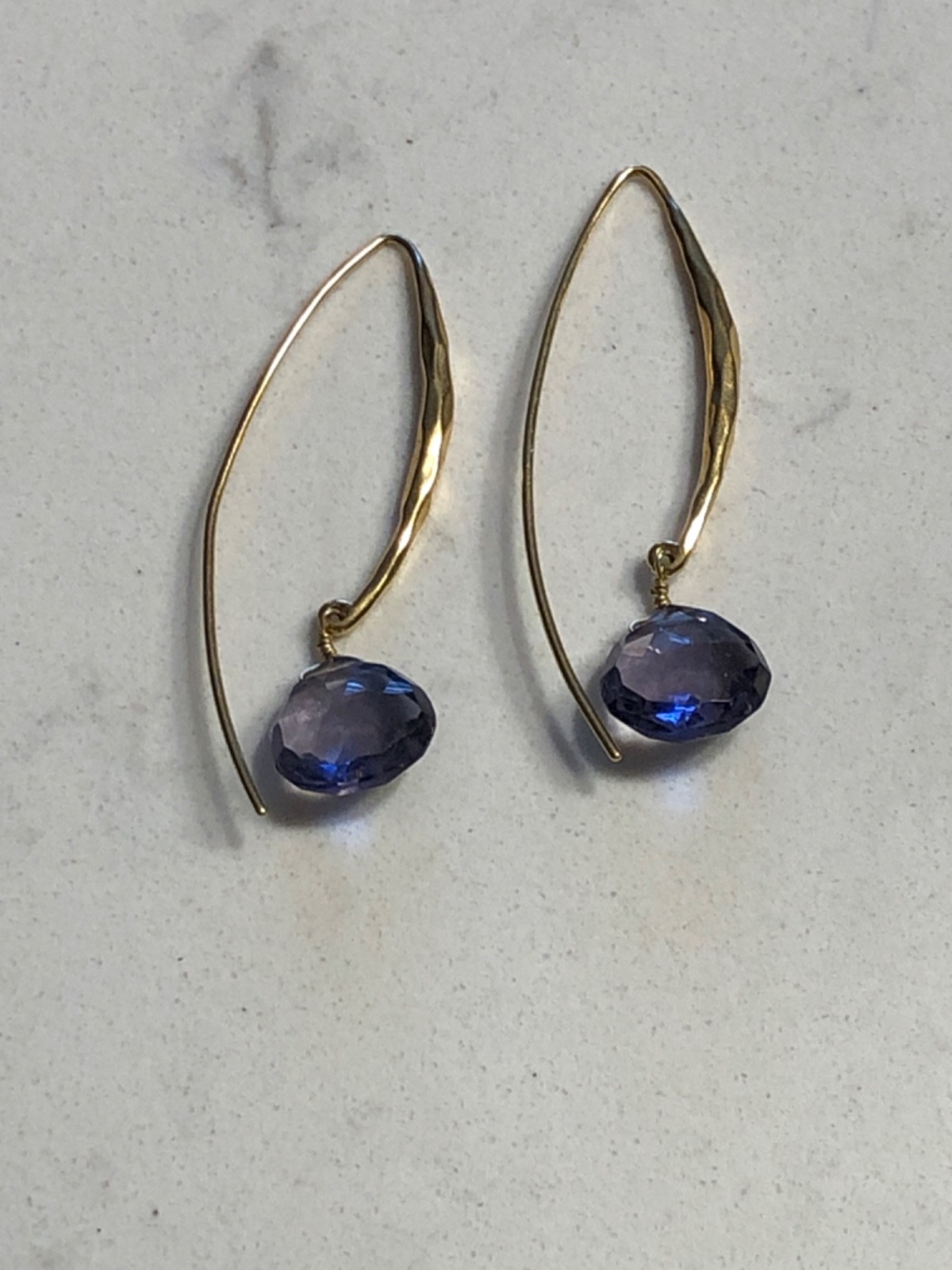 Stella & Dot Retired Gold Wired Purple Amethyst Teardrop Stone Dangle Earrings