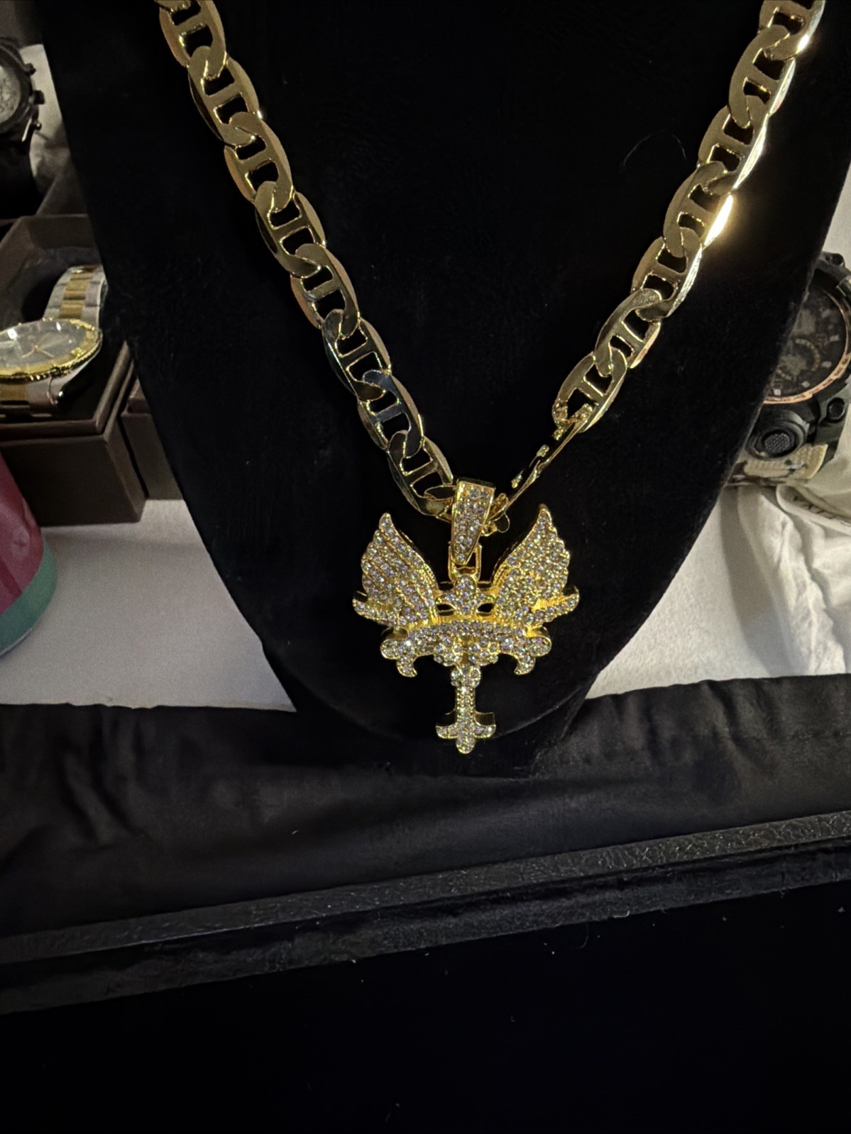 14K Gold-Filled Mariner Link Chain with VVS1 CZ Angel Pendant