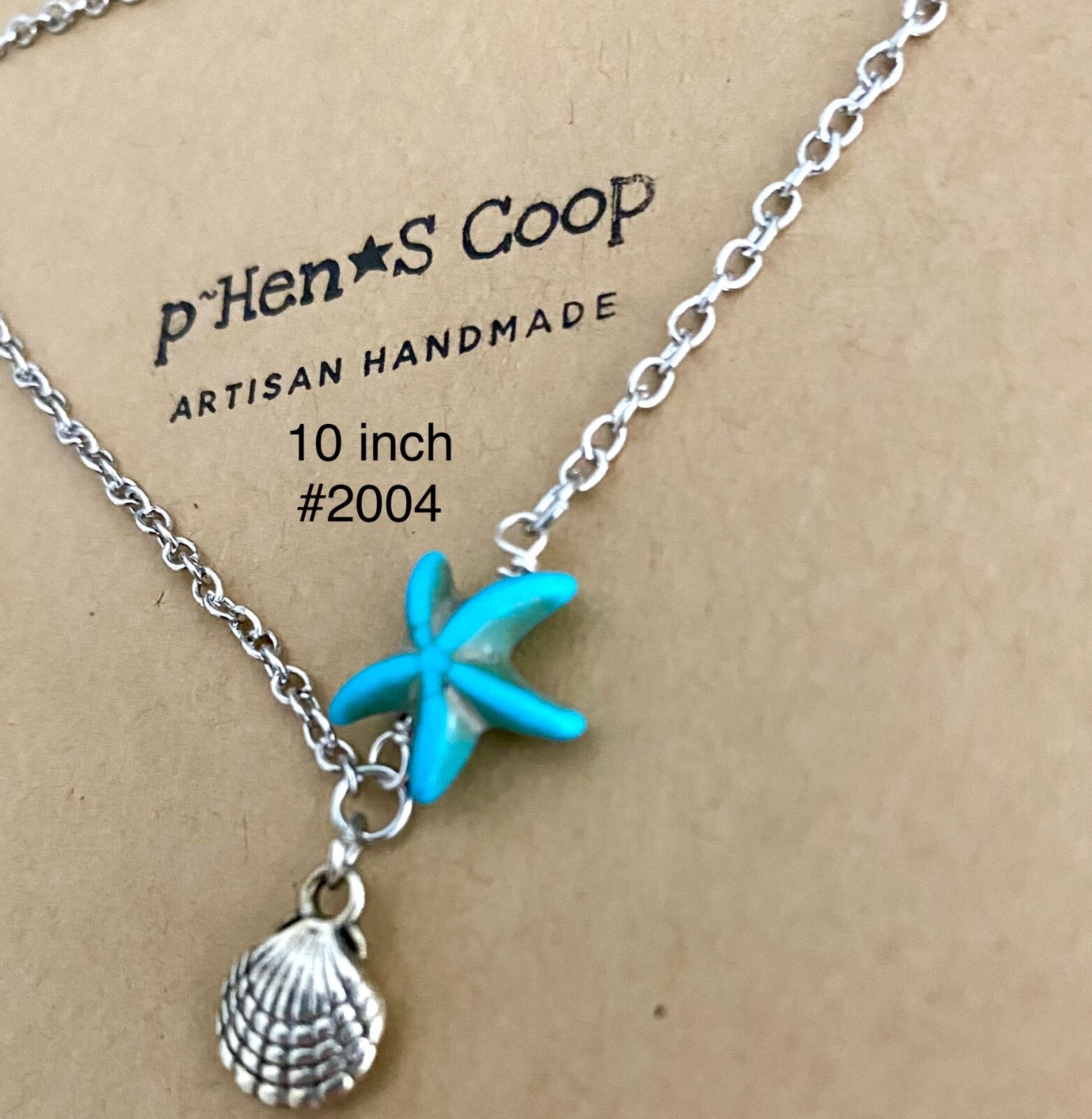 Anklet Starfish Howlite & Scallop Charm 10 Inch Artisan Handmade USA 2004