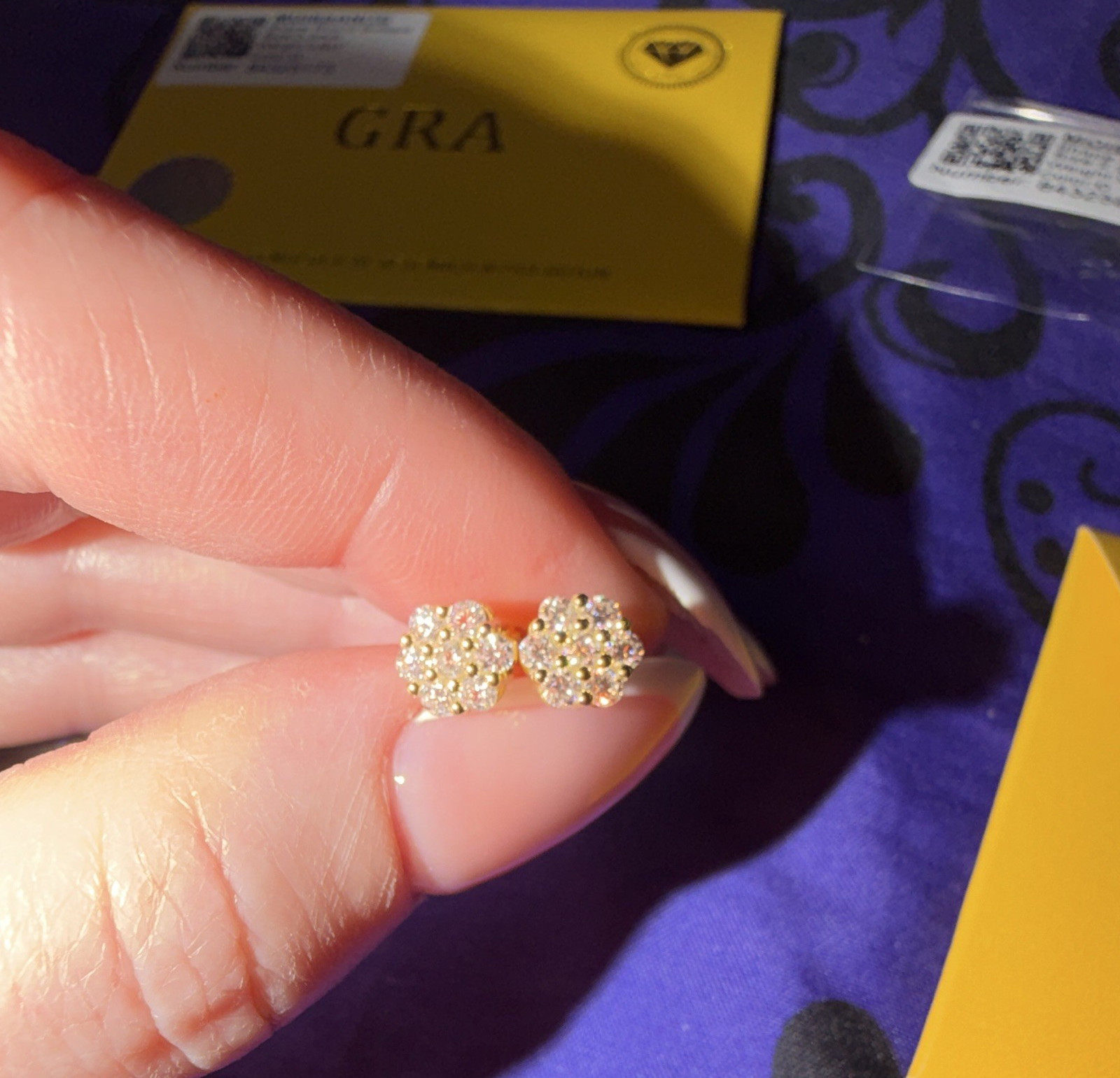 Moissanite Stud Earrings 2.2mm Round Cluster Clear Gold Tone Butterfly Back