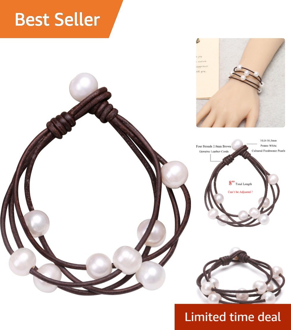 8-Inch Leather Wrap Bracelet with Cultured Freshwater Pearls – Perfect Gift Idea