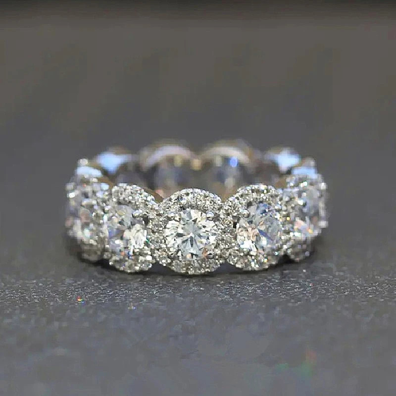 Promise Band Ring Silver Tone Simulated Zirconia Prong Setting Womens Jewelry