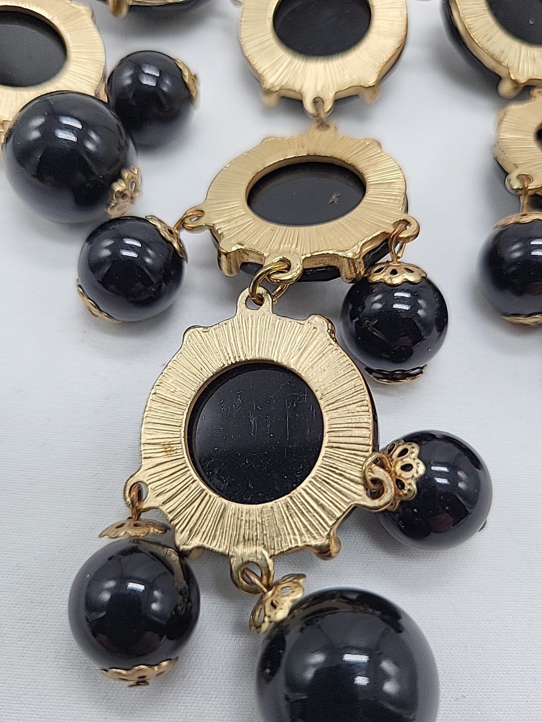 Vinrage J. Crew Statement Black Bubble Necklace in 18K Gold Electroplating 26″