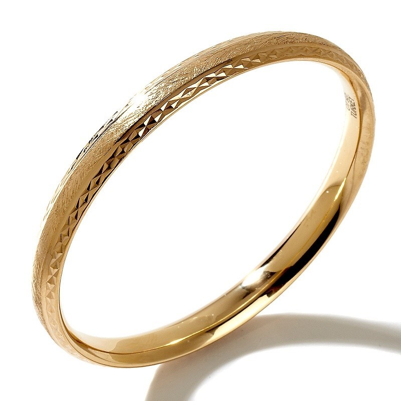 Technibond Diamond Cut Comfort Fit Bangle Bracelet 14K Yellow Gold Clad Silver