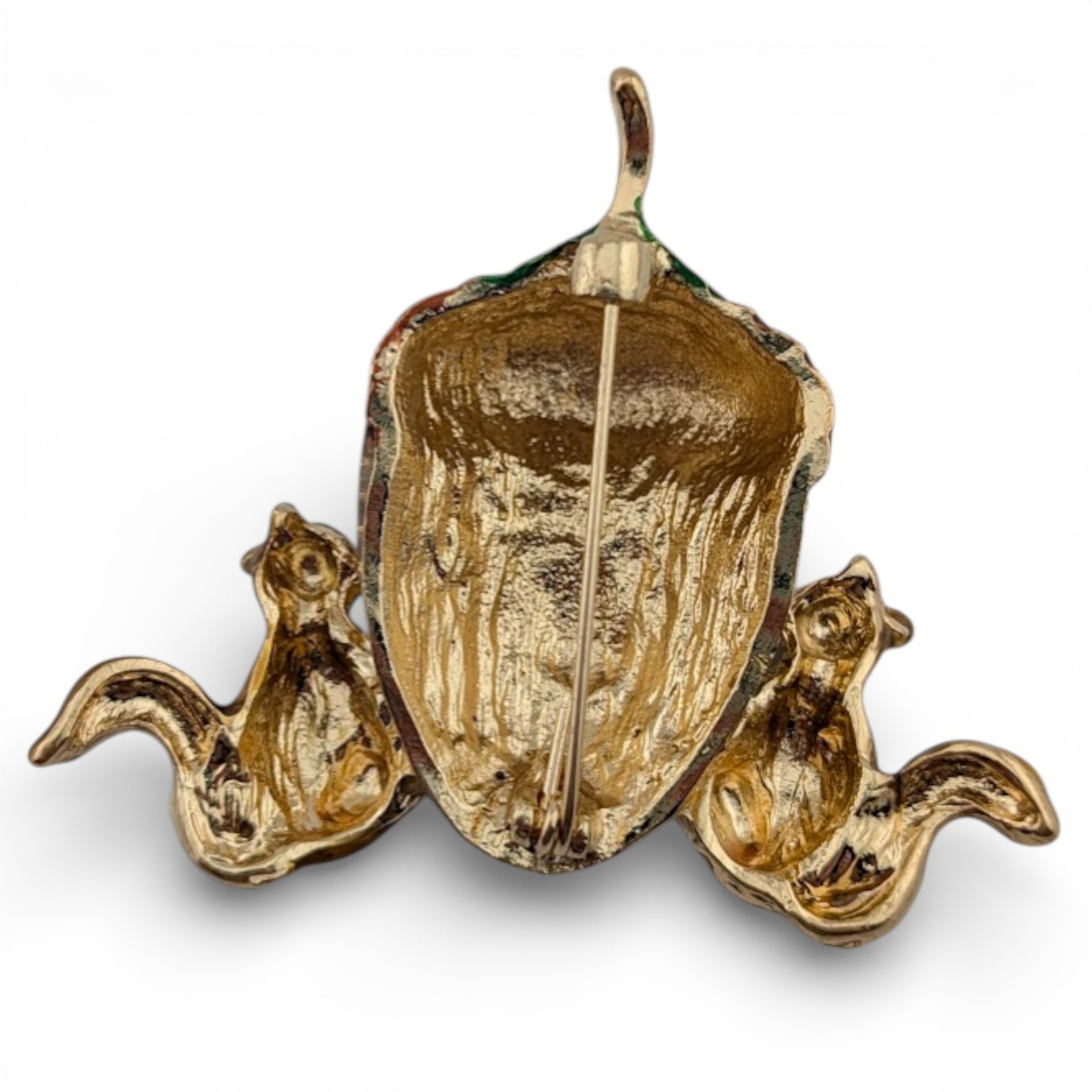 NUT LOVER SQUIRREL BROOCH acorn fall weird euphemism retro crystal pin M4